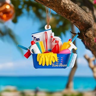Personalized Car Washing Ornament, 2D Acrylic or Wood Custom Name Car Detailing Christmas Decoration with Soap, Sponge, Bucket & Gloves Design, Auto Cleaning Themed Ornament for Men & Women 2025