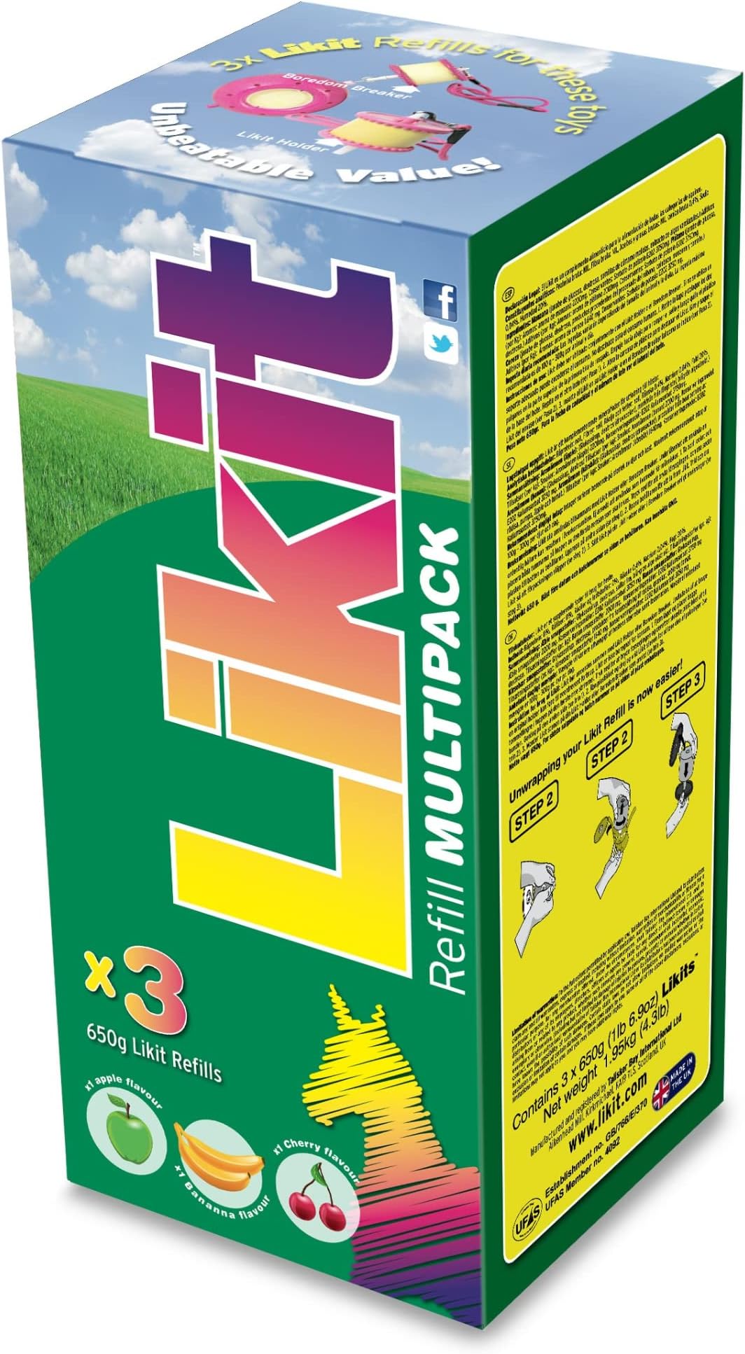 Likit Horse Lick Large Refill 650g Value Multipack | Apple, Banana & Cherry | 3 x 650g Likits