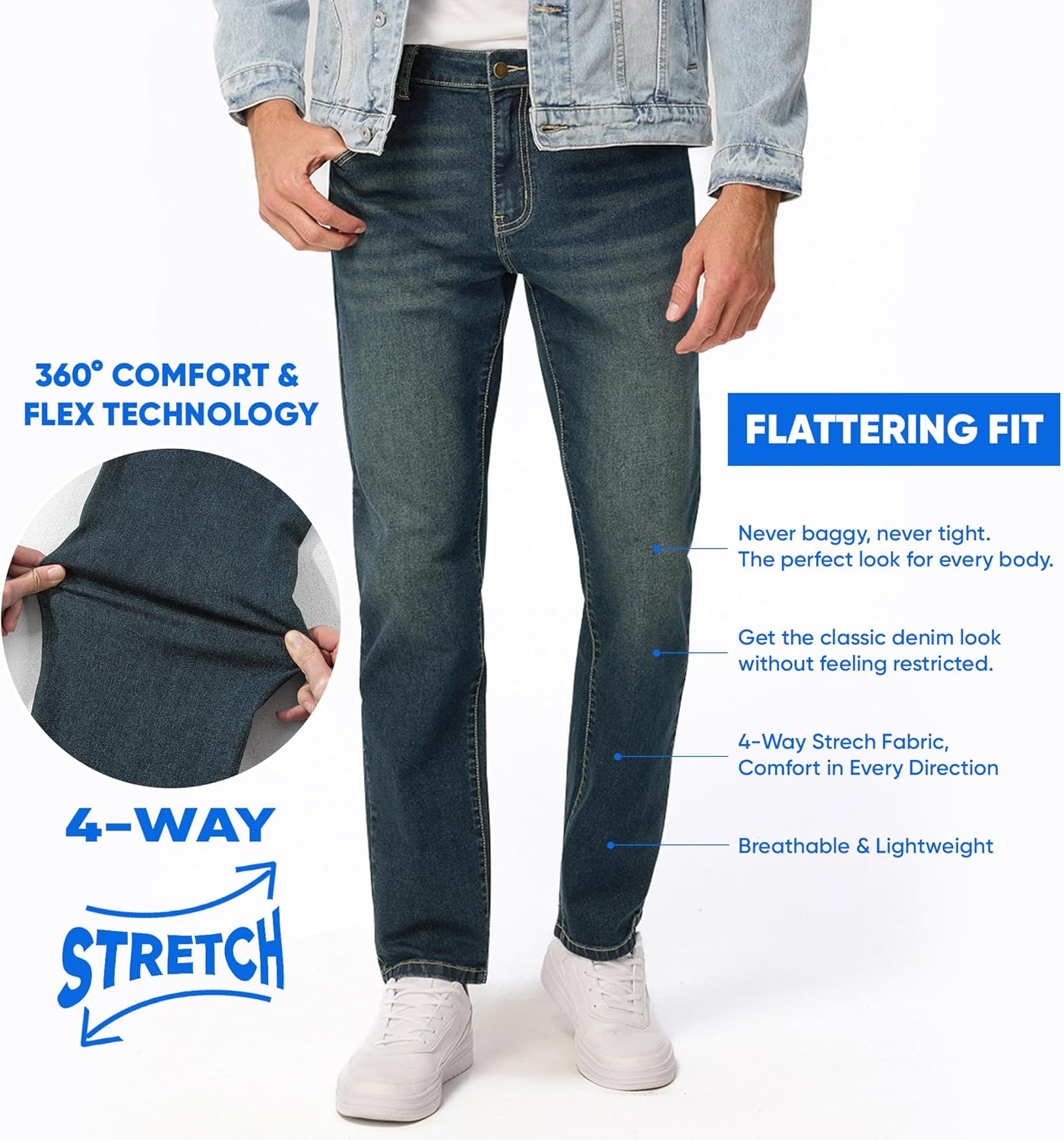 JMIERR Men's Stretch Jeans Regular Fit Straight Leg Casual Denim Pants - Image 4