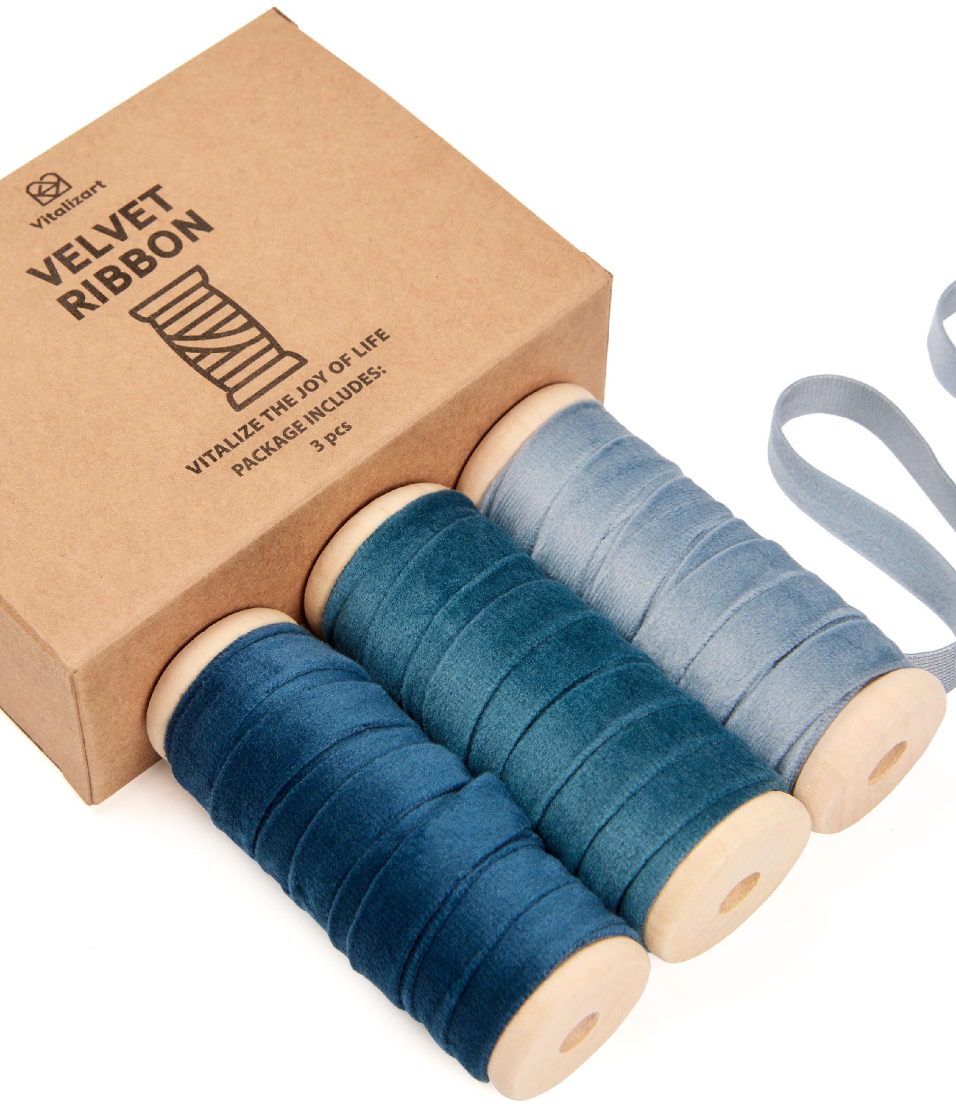 Vitalizart Blue Series Velvet Ribbon Set 3/8" x 15 Yd