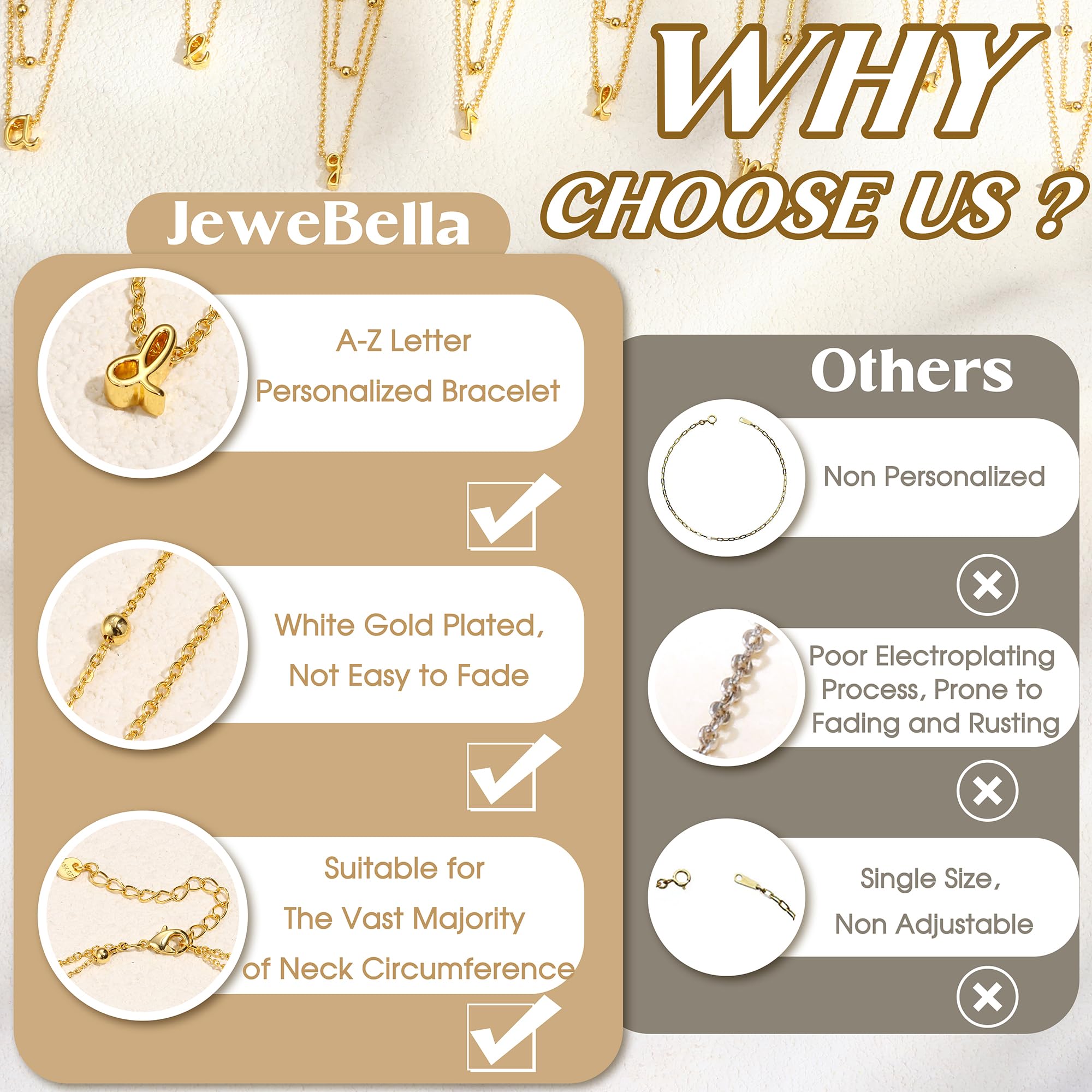 HHRFCS 18K Gold geschichtete Initialen-Halsketten für Frauen und Mädchen, personalisierte Halskette, Anhänger, Namenskette, Kette, Perlen-Choker, Gold-Halskette für Frauen, Schmuck, Geschenke,