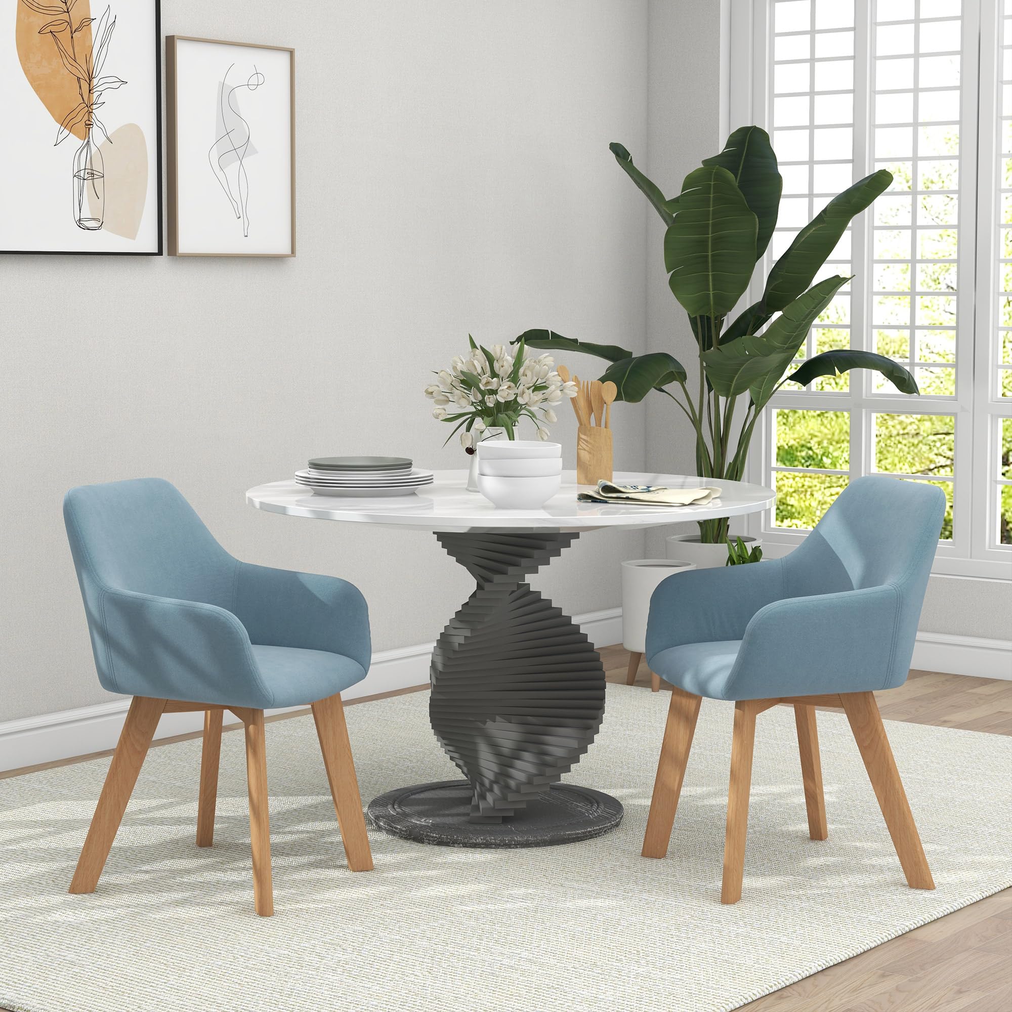 HOMCOM Pack de 2 Sillas de Comedor Modernas Sillas de Cocina Tapizado en Terciopelo con Respaldo Reposabrazos y Patas de Madera Carga 120 kg para Salón Dormitorio 54x57x80 cm Azul Claro