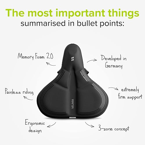 Miniatura 6 de VELMIA Cojín de asiento de bicicleta hecho de cómoda espuma viscoelástica I funda de asiento de bicicleta para hombres y mujeres con funda
