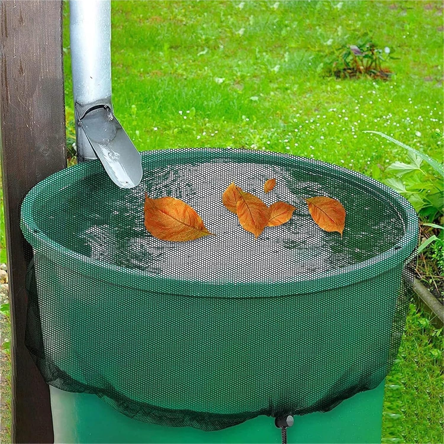 Rain Barrel Mesh Cover Rainwater Bucket Insect Cover Adjustable Drawstring Rain Barrel Filter Mesh Anti-Insect Garden Netting(110CM,5PCS)