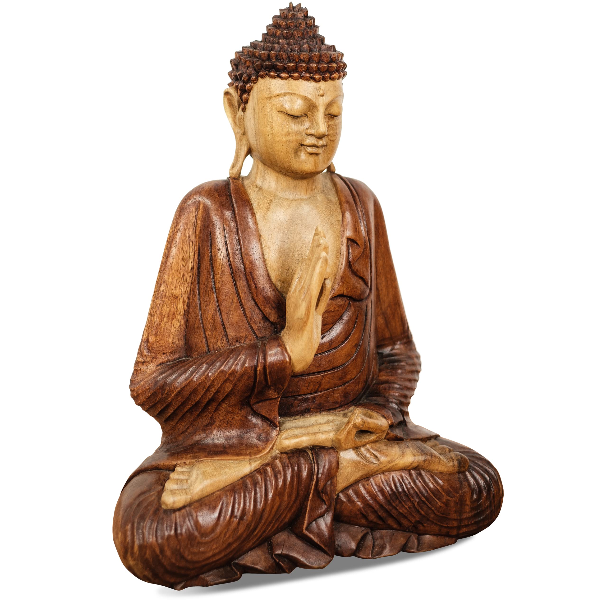 Livasia Bouddha en Bois de Bali, Statue bouddhique, Sculpture en Bois Massif, Durable et Fait Main (50 cm)