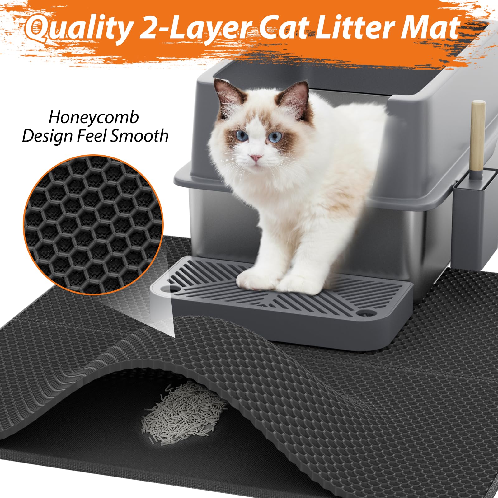 Stainless Steel Litter Box with Lid, XL Metal Cat Litter Box with Removable High Sided Enclosed, Foot Pedal & Scoop & Litter Mat for Big Cats, Anti-Urine Leakage, Non-Stick Bottom, Easy Cleaning - image 7