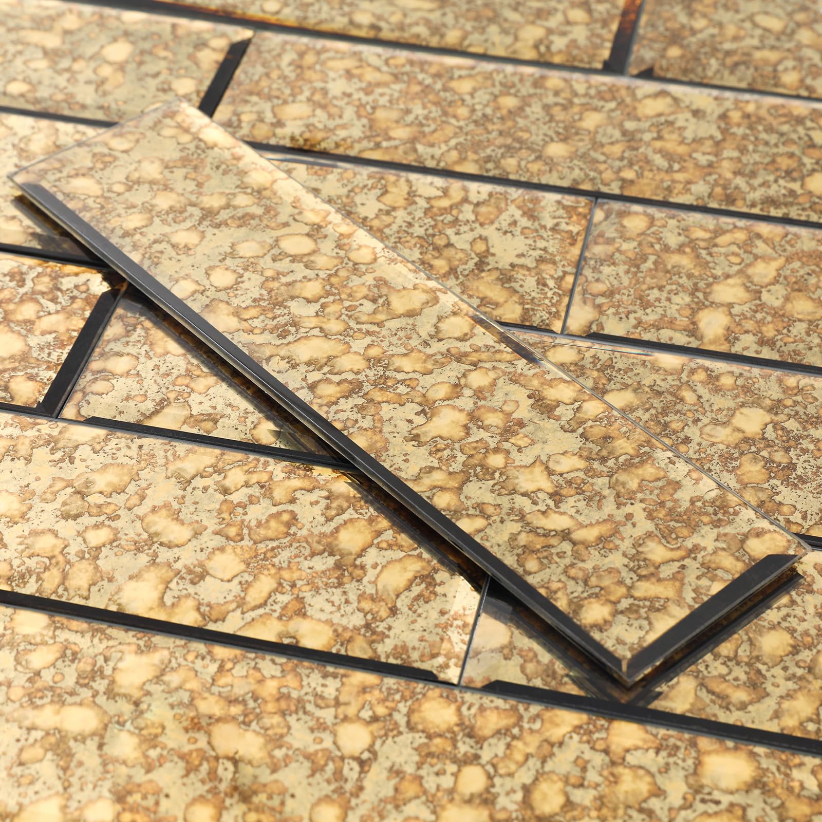 Lovdeco Peel and Stick Beveled Gold Antique Mirror Tile