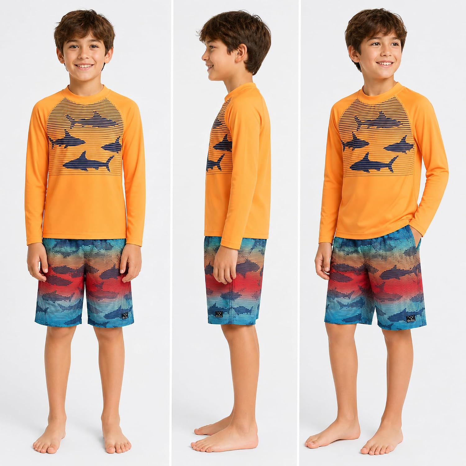 Big Chill Boys 2-Piece UPF 50+ Long Sleeve Rash Guard & Swim Trunks image 2