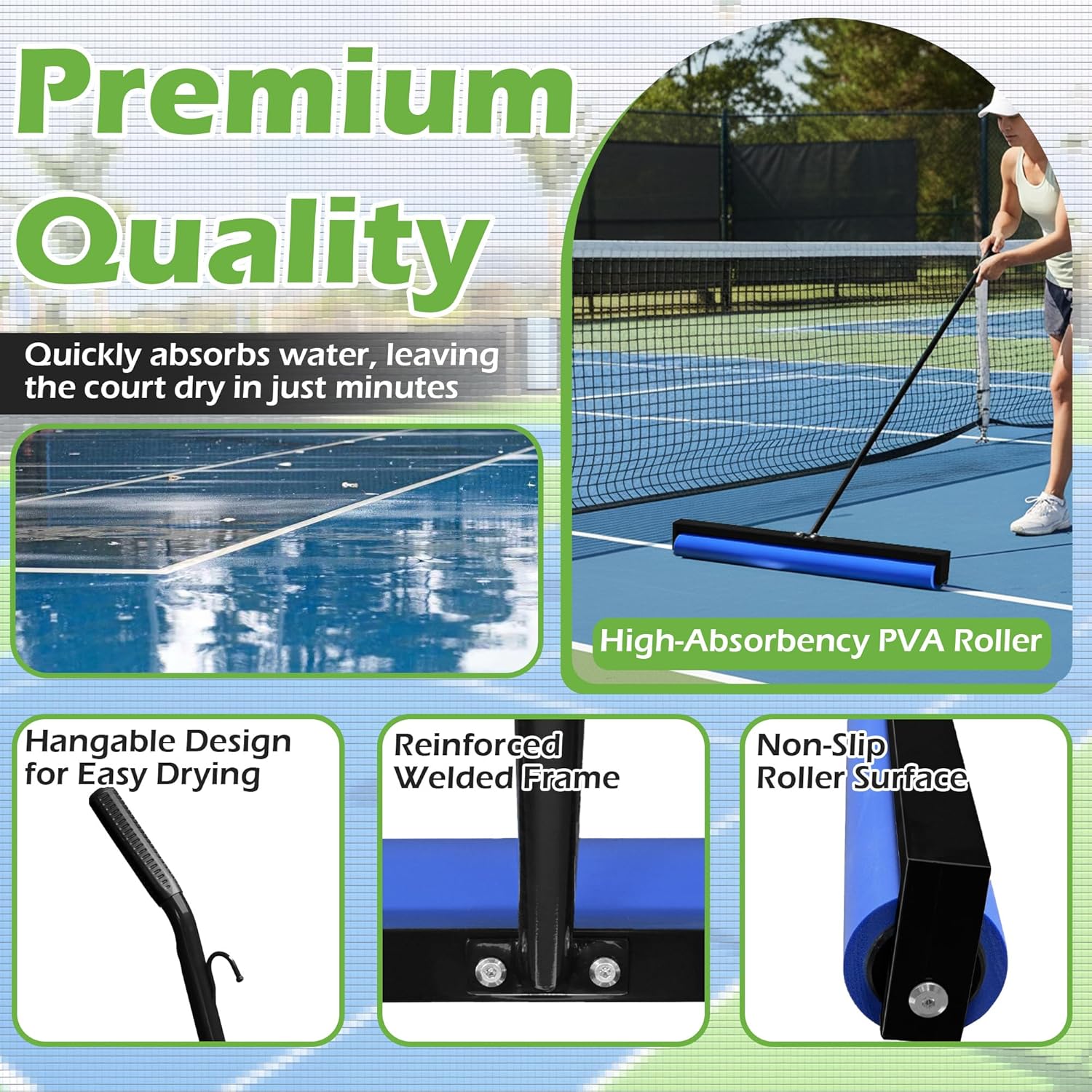 Montex Tennis Court Squeegee, Foam Tennis Sponge Roller, Lightweight Quick Clearing Tools for Tennis Basketball Sports Court, Black