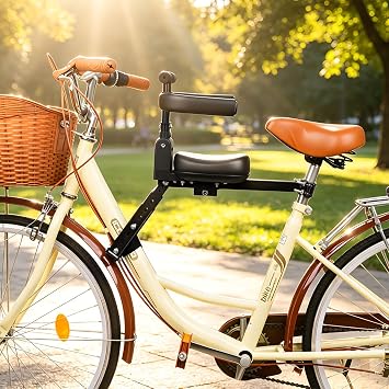 Front Mount Kids Bike Seat, Toddler Bicycle Child Carrier with Guardrail, High Cushion Backrest Safety Bike Chair for 1-4 Years Old Children, Up to 55 lbs