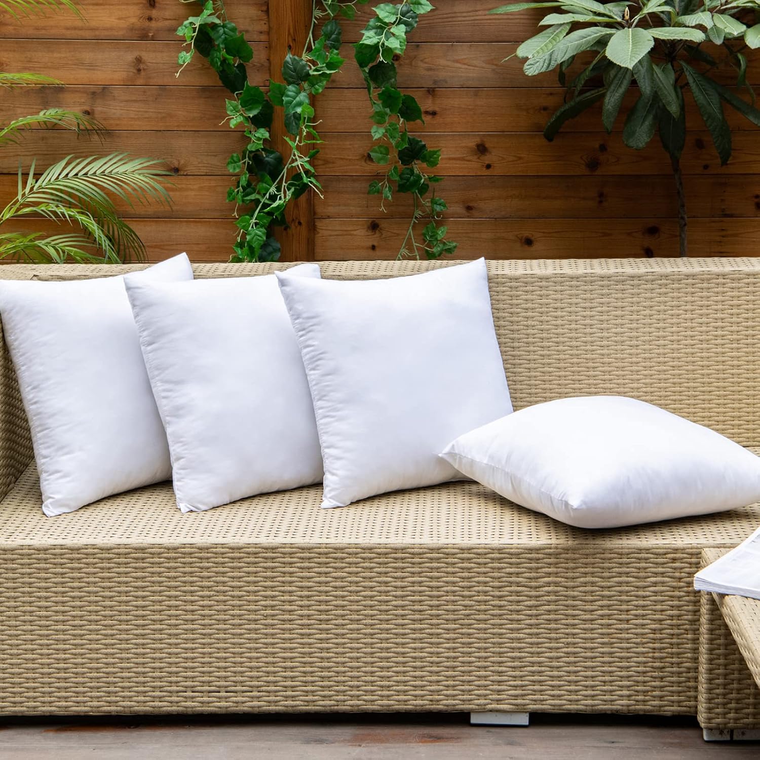 EMEMA Pack of 4 Outdoor Pillow Inserts Waterproof Throw Pillow Premium Fluffy Decorative Cushion Square Inner Soft for Patio Furniture Garden Sleeping Bed Couch Sofa Bedroom 18x18 Inch 45x45 cm