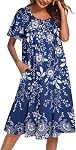 Ekouaer Nightgowns pour les femmes Short Sleeve House Robe avec Poches Floral Imprimé Mumu