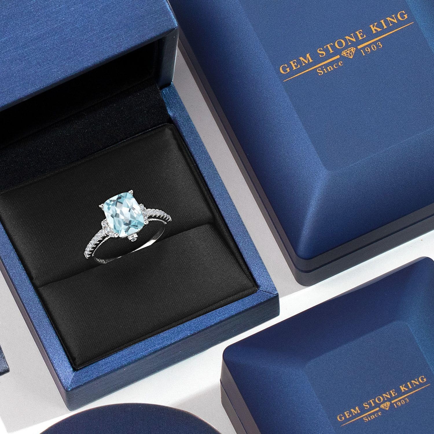 Gem Stone King 3.11 Cttw Sky Blue Simulated Aquamarine and White Created Sapphire Ring For Women | 925 Sterling Silver | Wedding Engagement Anniversary Promise Ring For Women | Available In Size 5-9