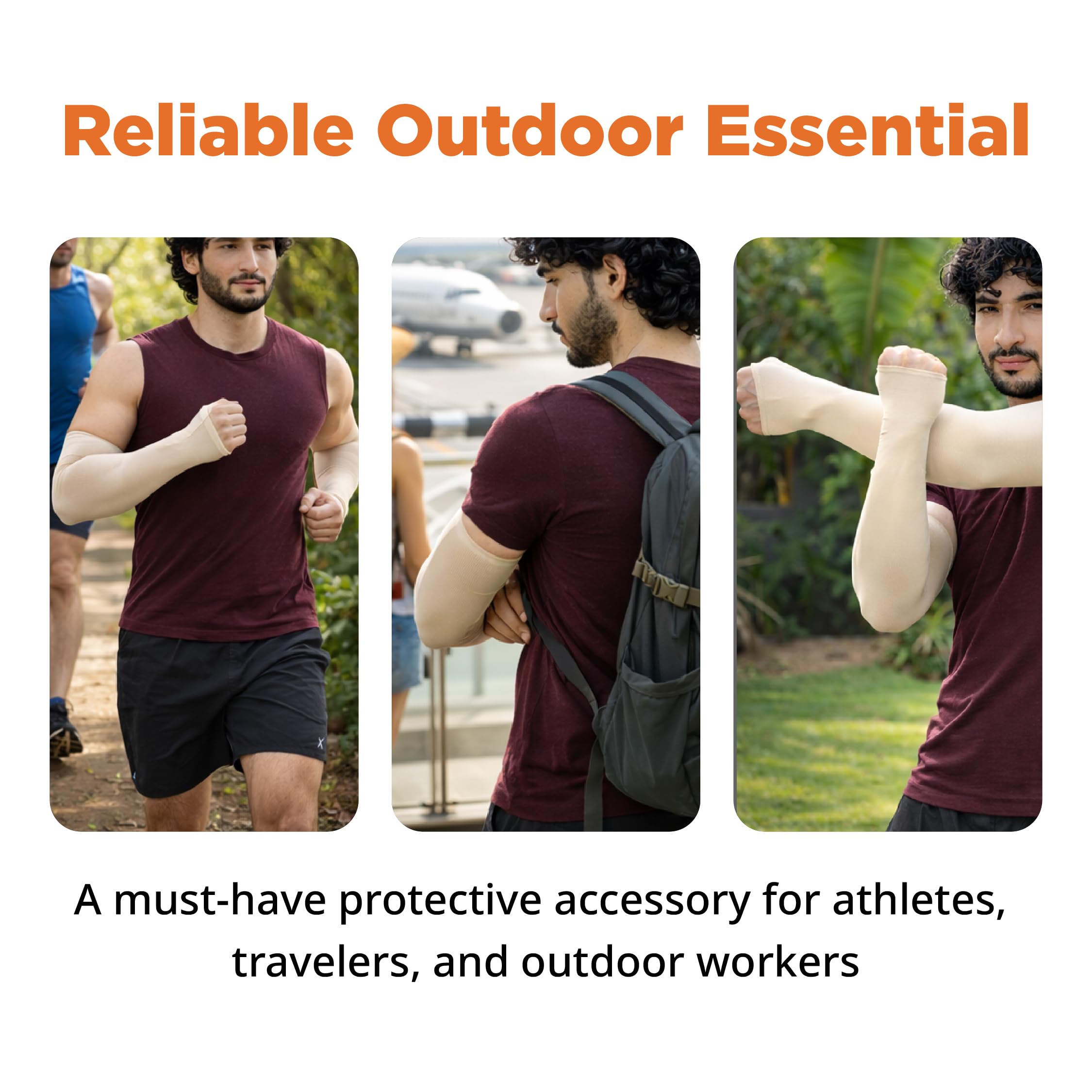 FOVERA UV Sun Protection Arm Sleeves with Thumb Loop for Men & Women – UPF 50+ Cooling Hand Cover for Biking, Cricket, Driving & Cycling – Tan Protection Guard (Beige, 1 Pair)