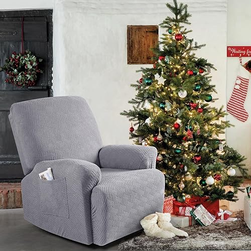 Miniatura 2 de KinCam Fundas para Reclinables, Fundas Elásticas para Sillas Reclinables, Fundas para Sofá Reclinable con Diseño de Rayas Jacquard, Fundas