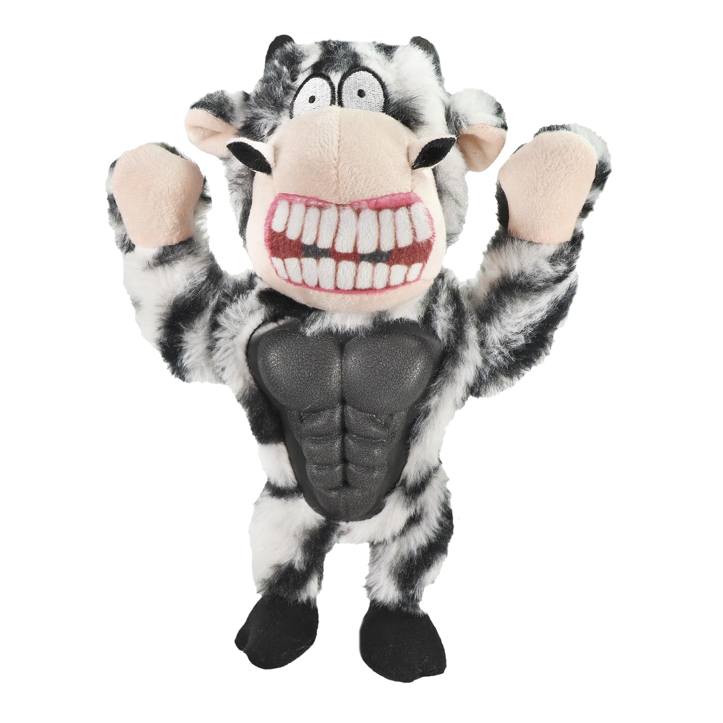 Record - Muscular Plush Dog Toy with Squeaker and Hard Section for Dental Cleaning - Stimulates Interest and Resists Intense Bites | Zebra 10"