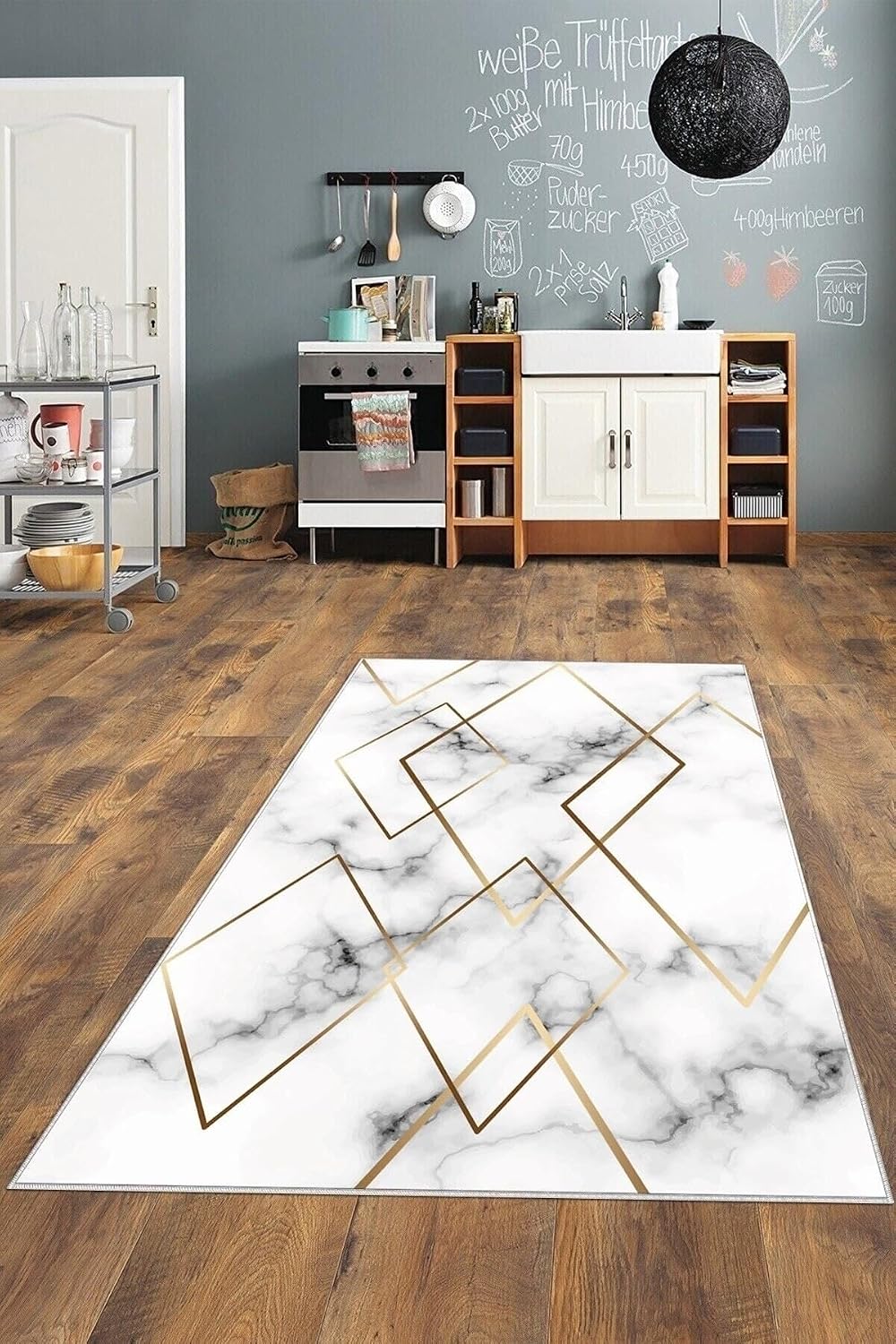 Pelangi Beyaz Mermer Desenli Gold Yıkanabilir Kaymaz Taban Leke Tutmaz Modern Salon Halısı Ve Yolluk, Beyaz-Gold 120 x 160, 1358223120160728