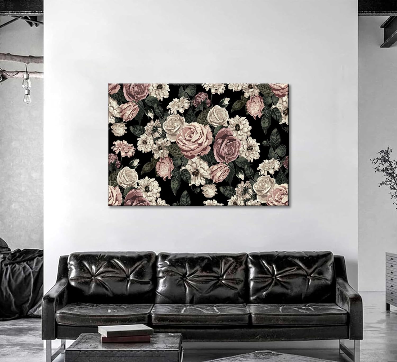dark rose flower canvas wall art moody pink and white rustic floral still life painting picture farmhouse wall decor poster print artwork for bedroom living room woman room home decoration