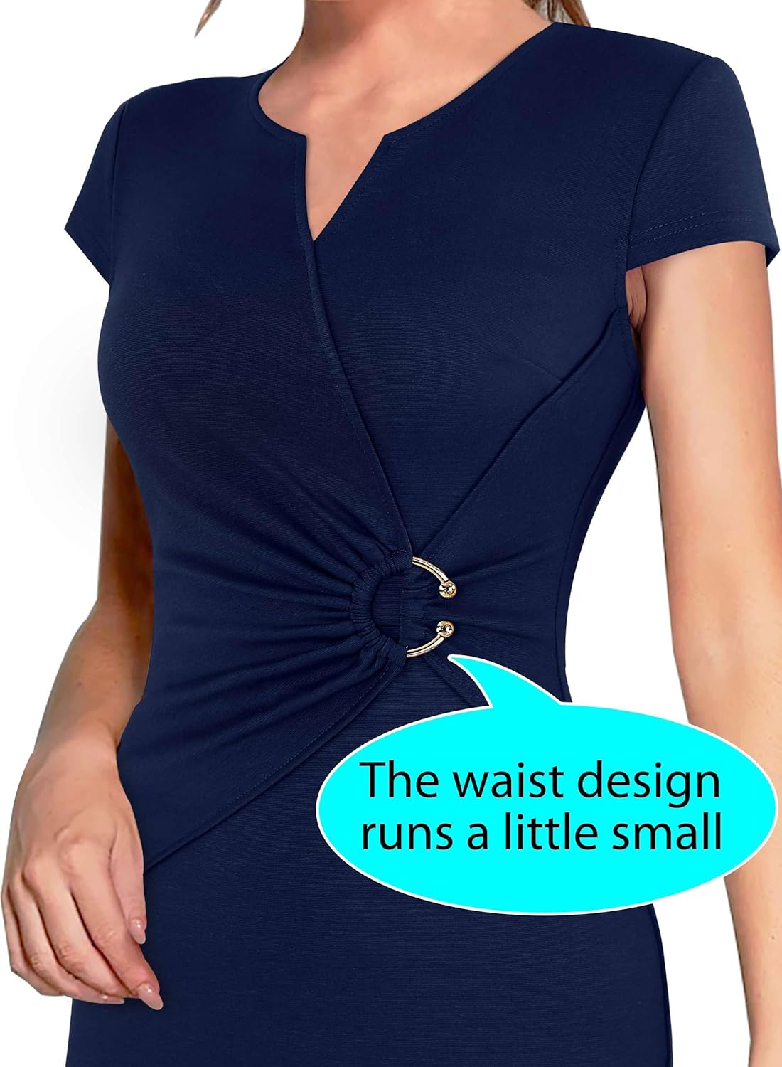 VFSHOW Womens Elegant Notch V Neck Ruched Work Office Business Church Bodycon Sheath Dress - Image 3