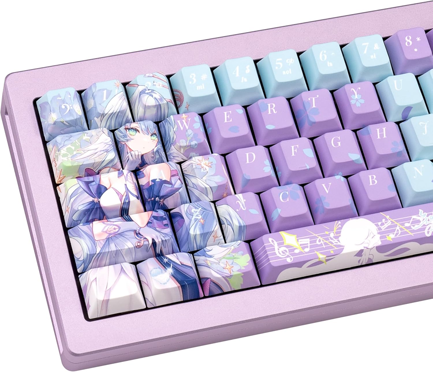 Japanese Anime Keycaps, Cherry Profile PBT Keycap 130 Keys, Blue and Purple Custom Key Cap Dye-Sub Manga Key Caps Set for 60% 65% 75% 100% Gateron Mechanical Keyboard