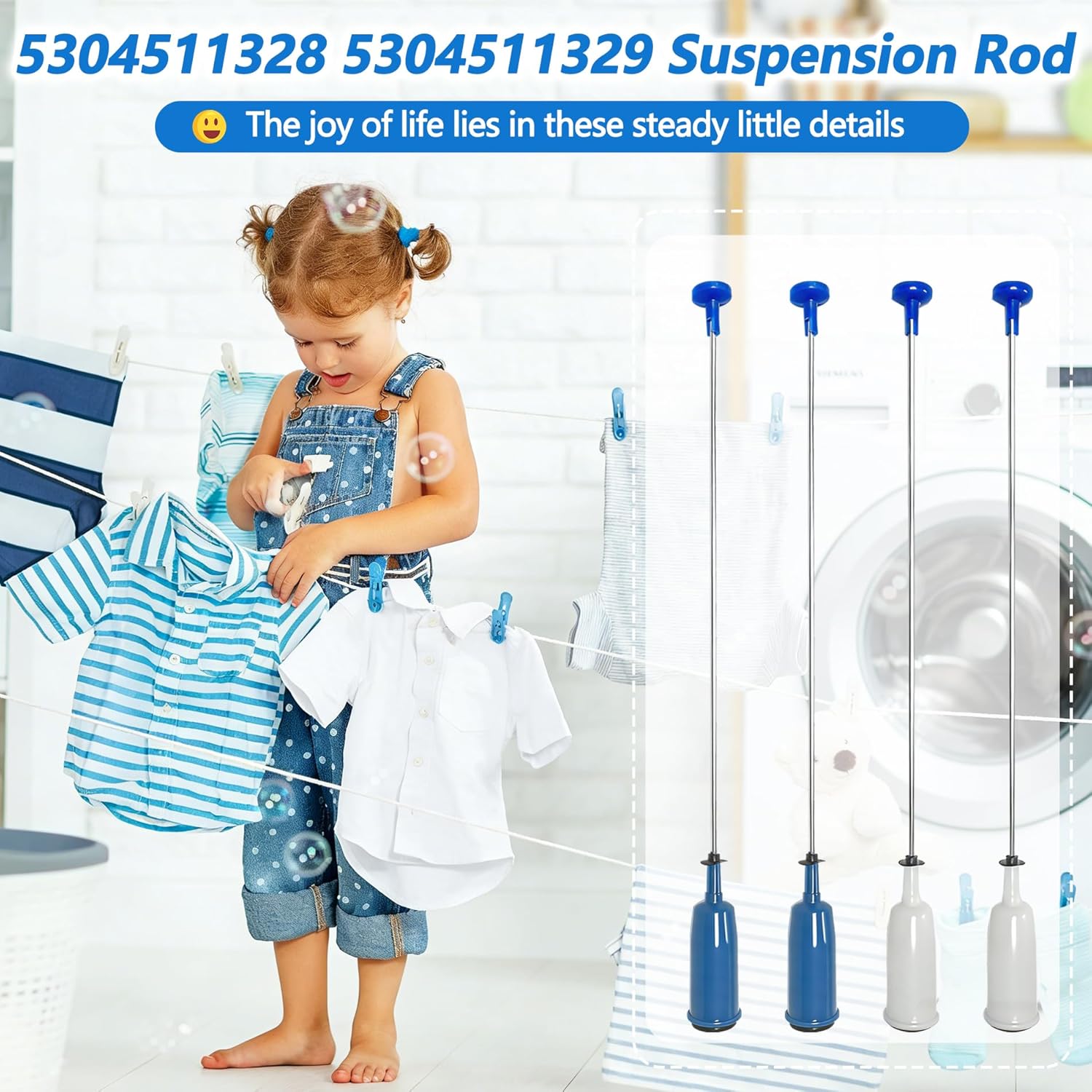 【2026 𝑼𝒑𝒈𝒓𝒂𝒅𝒆】5304511328 5304511329 Suspension Rod, Washing machine suspension rod(4PCS), Fit for Frigidaire FFTW4120SW FFTW4120SW0 FFTW4120SW1 Models, Replace Part Number 4584270 AP6261614
