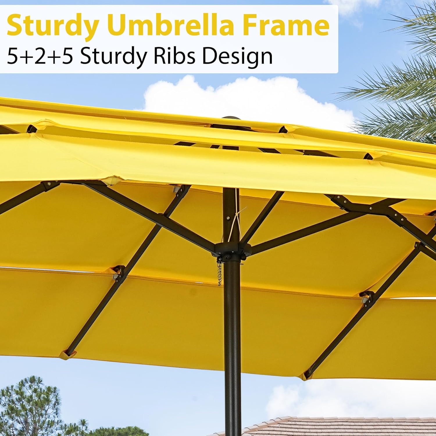 GDY 15 ft Patio Umbrella 3-Tier Ventilated, Easy-Turn Crank and Lock Bolt, Yellow