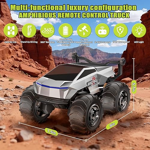 Miniatura 6 de Auto de control remoto 116 Plus, 4WD impermeable anfibio RC pickup, camión monstruo remoto de 2.4 GHz con rotación de 360, juguete de acrobacias