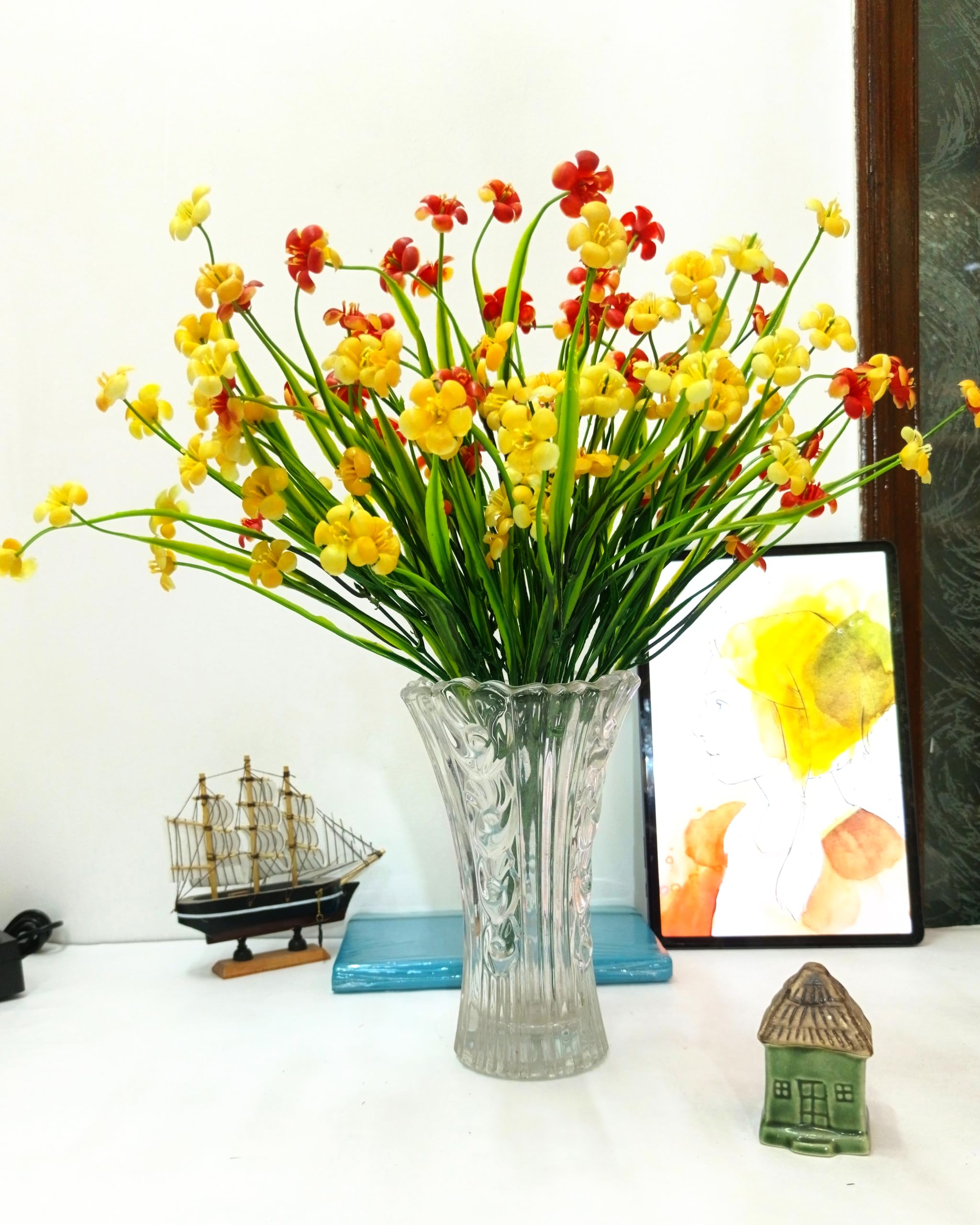 DekorlyFake Flowers Bunch for Living Room, Bedroom Decor Artificial Flowers Office Table Decor | Without Vase | Only Flowers Sticks (Design-G)