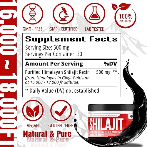 Miniatura 2 de Resina Shilajit de 0.53 oz  Shilajit puro orgánico del Himalaya con ácido fúlvico, ácido húmico y más de 85 minerales traza  Suplemento Shilajit que