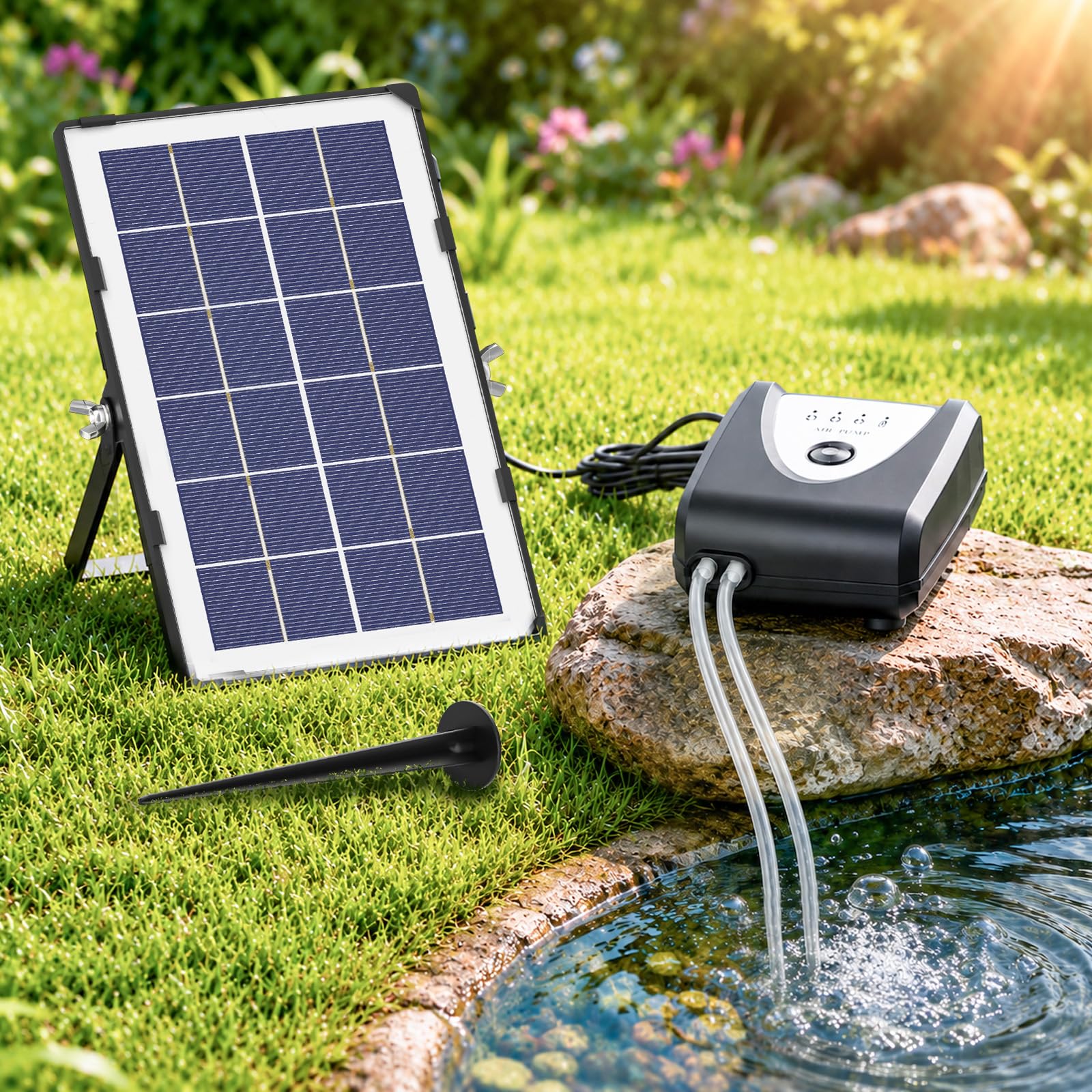 Pawfly 3,5 W Solar-Teichbelüfter, Solar-Teichpumpe für Außenteiche, Teich-Luftpumpe, Solar-Luftpumpe mit 4000 mAh wiederaufladbarem Akku, Gartenbelüfterpumpe für Fisch- und Koi-Teiche