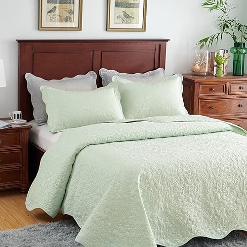 Miniatura 1 de Auemtyn Juego de edredón de 3 piezas tamaño matrimonialqueen, colcha de verano suave y ligera, colcha reversible de microfibra para todas las