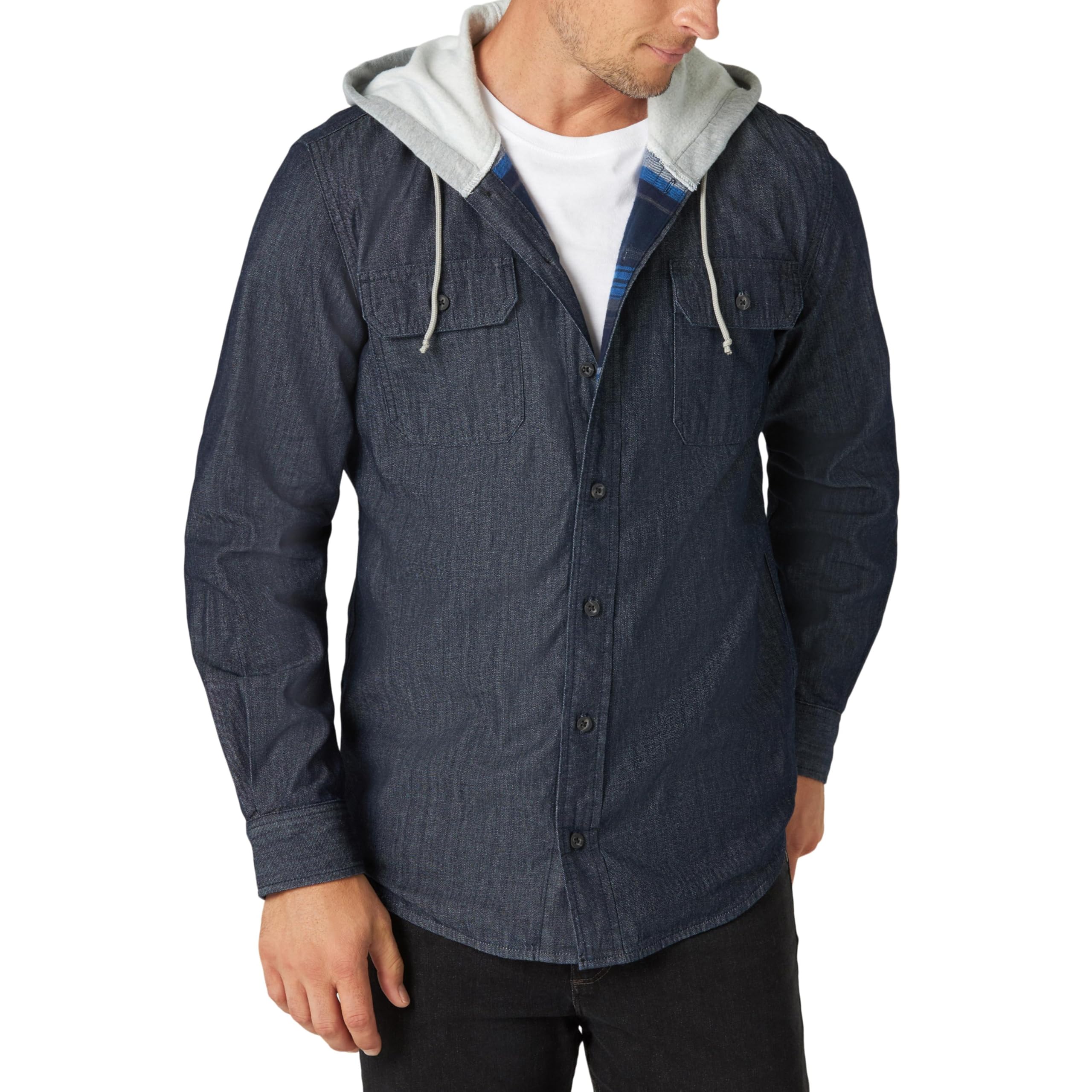 Wrangler Authentics Men's Hooded Blanket Lined Flannel Shirt, Nebulous Blue, XXXL