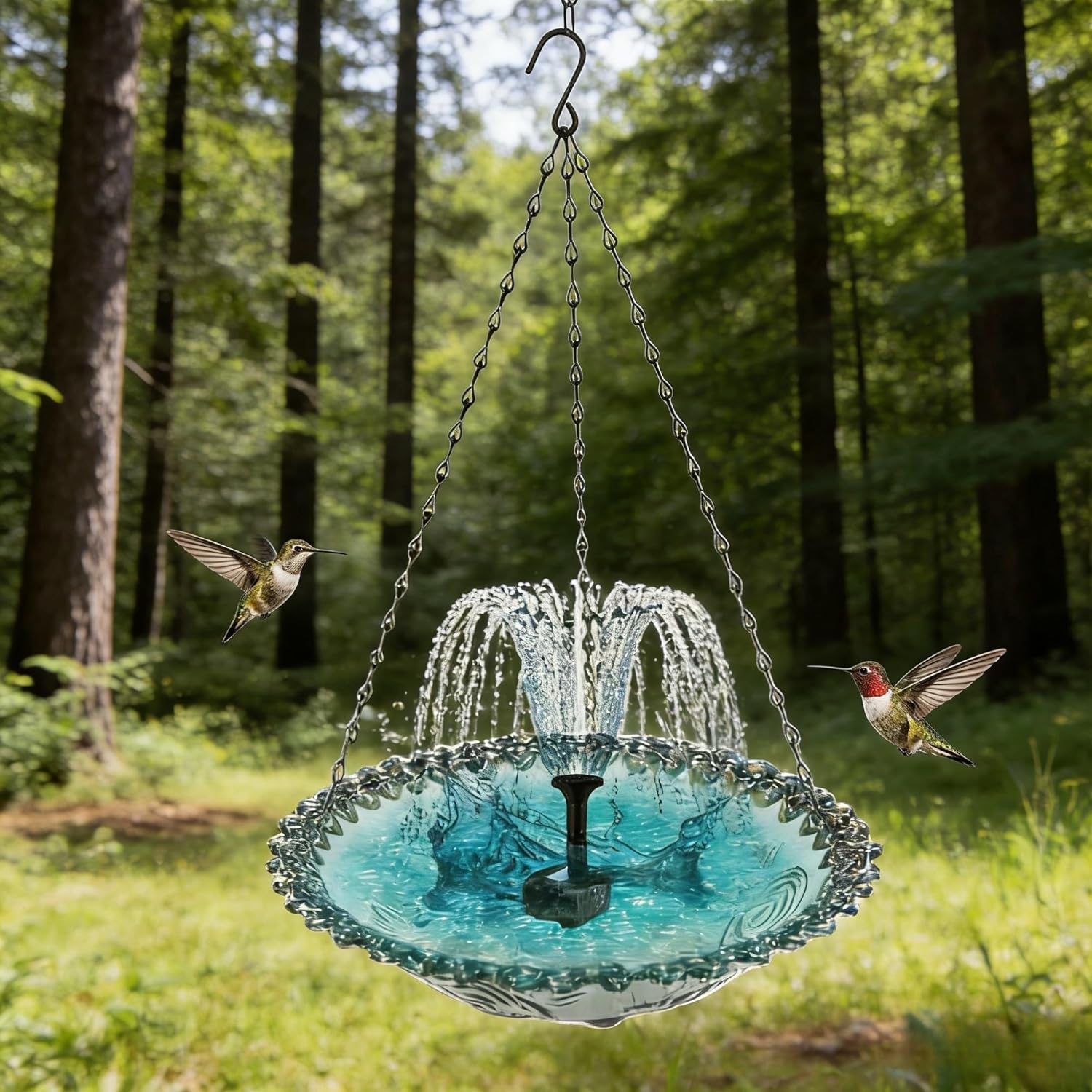 Solar Cascade Hanging Bird Bath Fountain with Solar Pump, Hanging Bird Bath with Solar Fountain Glass Bowl, Outdoor Solar Hanging Bird Bath for Garden Patio Balcony(Pink a)