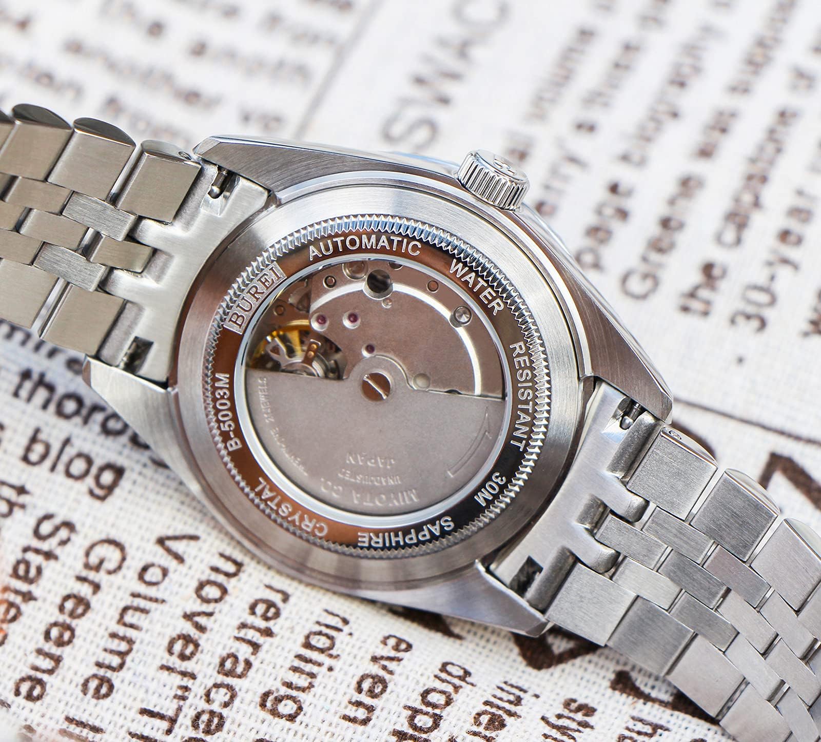 BUREI Orologio Automatico Uomo Business Orologio Bracciale Uomo Acciaio Inox Zaffiro Orologio da uomo di lusso