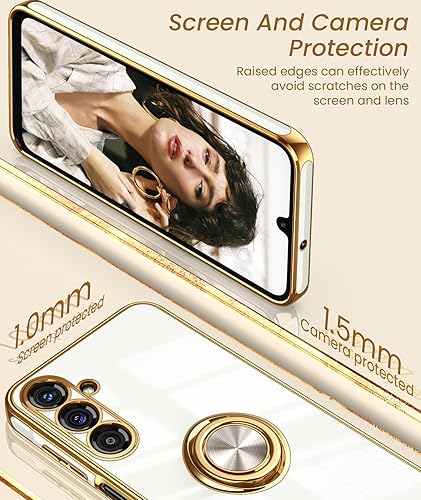 Miniatura 3 de Dretal Funda para Samsung Galaxy A15 5G, protector de pantalla, soporte de anillo giratorio de 360, soporte magnético, borde dorado plateado, funda