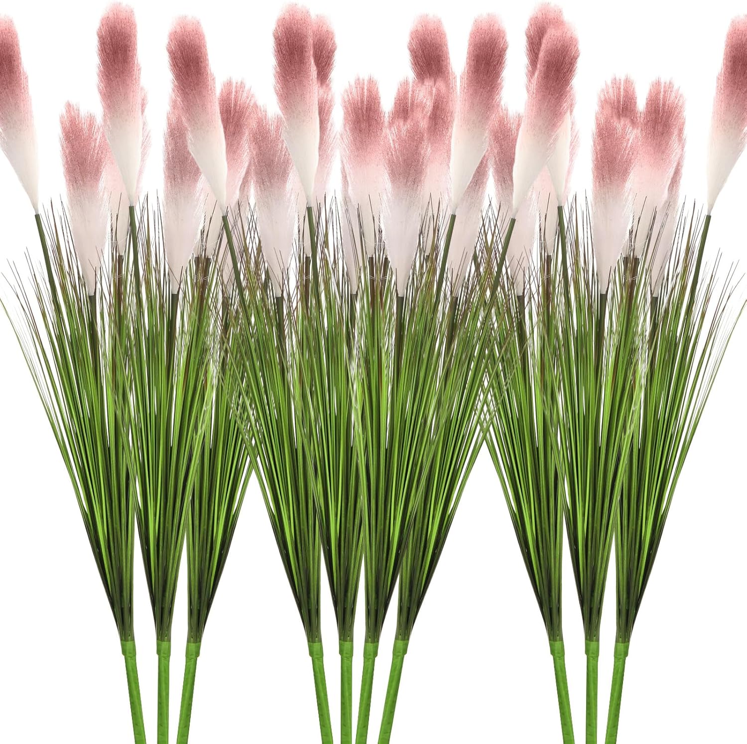 10 Pack Artificial Plants 27 Inch Tall Onion Grass Greenery Fake Grass Faux Greenery Stems Green Artificial Shrubs for Outdoors Plastic Small Bushes for Office Room Gardening Indoor (Pink,)