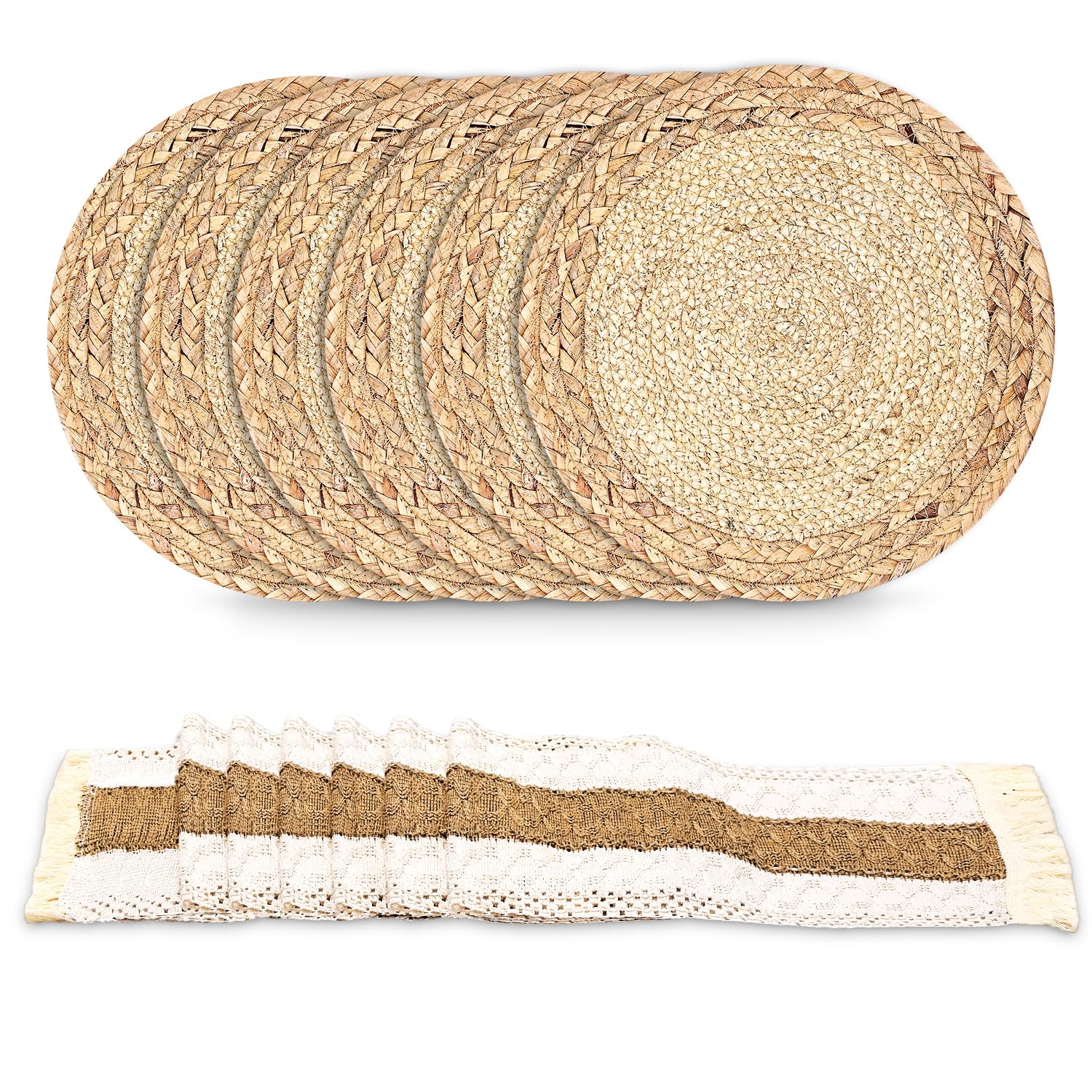 Zaxiva Juego de Manteles Individuales Boho de 6, Tapetes Salvamanteles Tejidos a Mano de Colores Tela Arpillera Natural con Borla, para Bodas en Granjas, Decoración de Mesas de Comedor, Cocina Casera