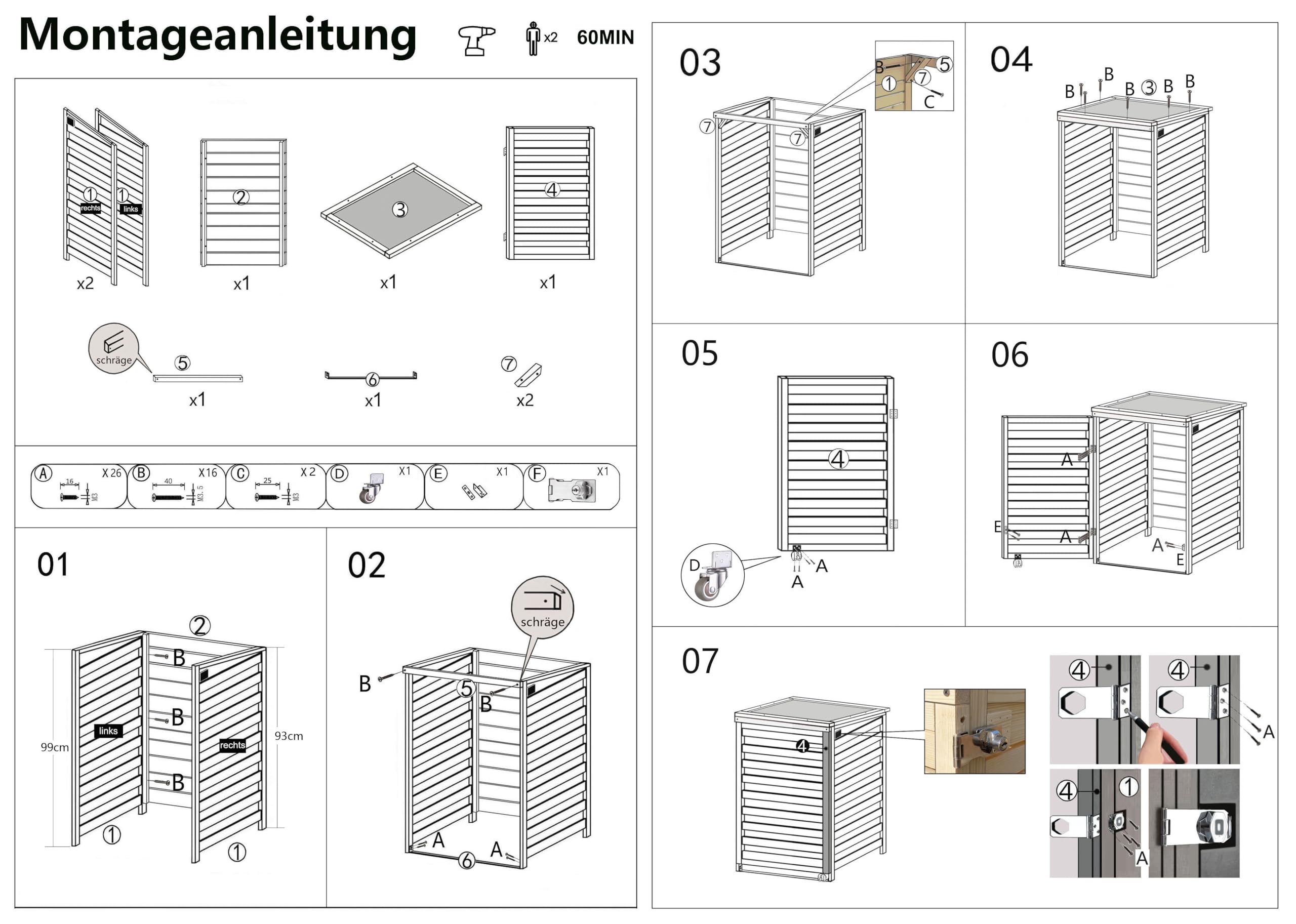 Rollatorgarage Rollatorbox Rollator Garage Multibox abschließbar Holz Aufbewahrungsbox (imprägniert in anthrazit) Geräteschuppen Schrank für Garten