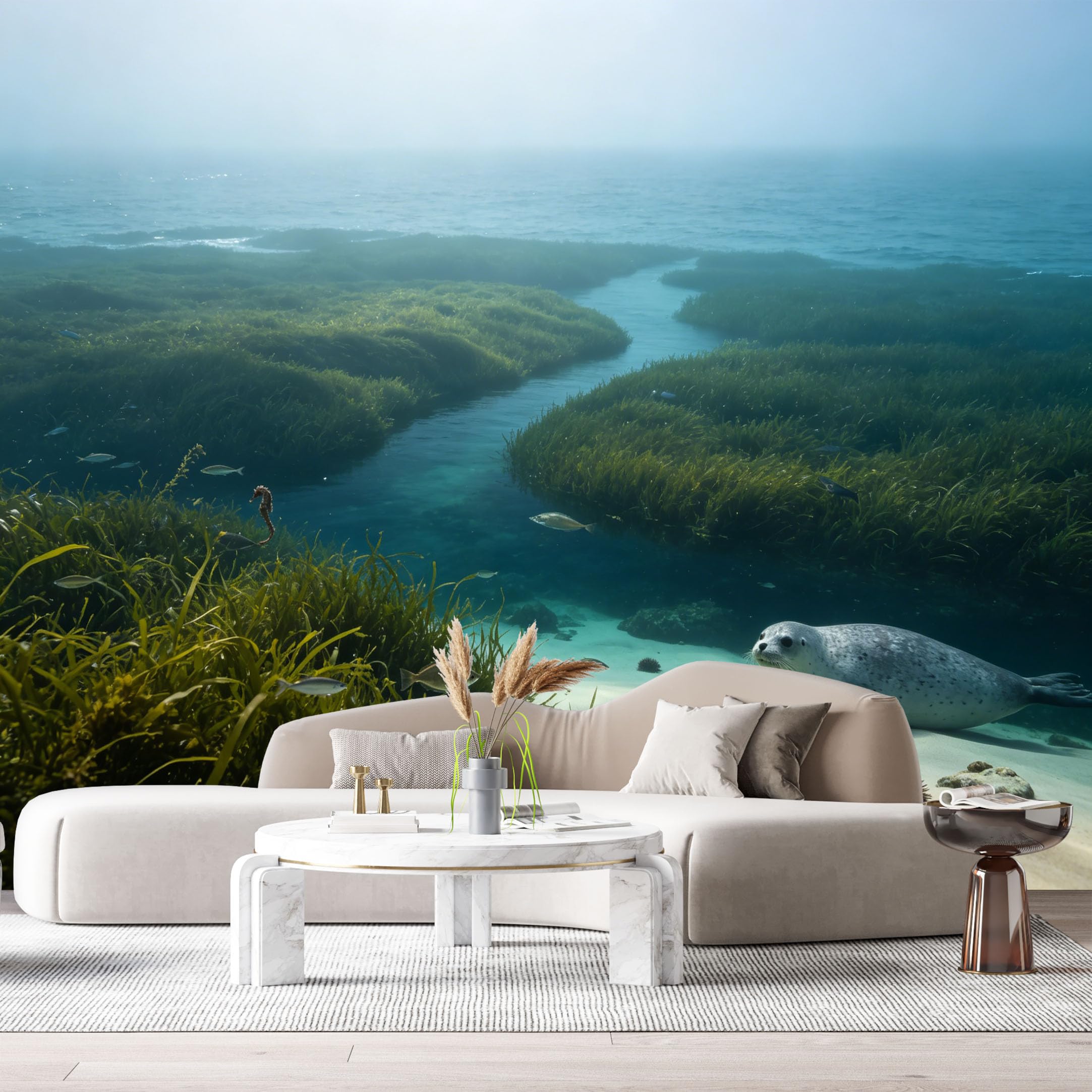Custom Size Wall Murals Ocean Marine Underwater Seal Aquatic Plants SelfAdhesiveWall Fabric Removable Wallpaper Wall Decor for Living Room Bedroom Bathroom