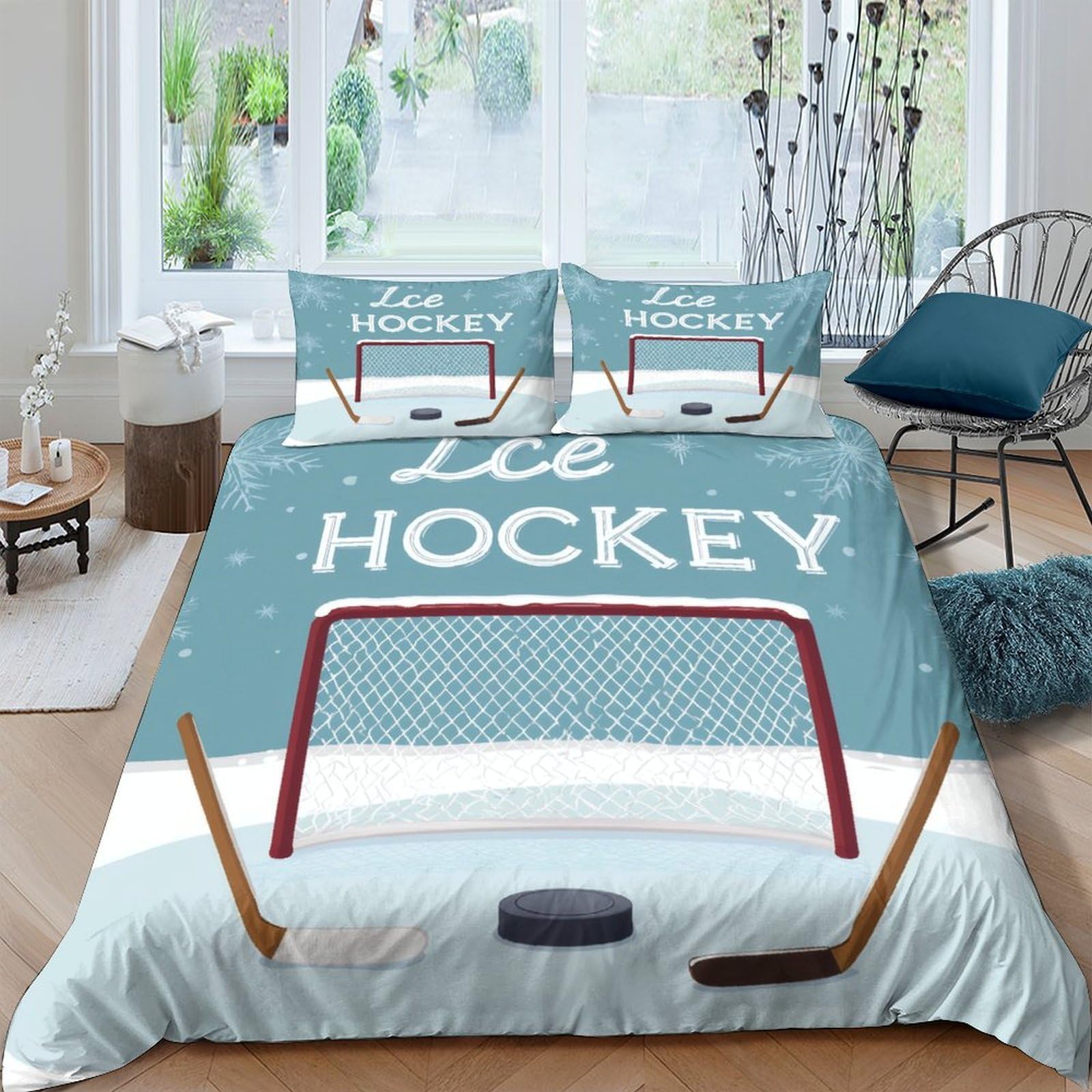 XFKLYNVCJ 3D Printed Ice hockey gear Quilt Cover Brushed Microfiber Winter sports illust Comforter Cover Hypoallergenic Easy Care Friends Family Home Bedroom Use Double（200x200cm）