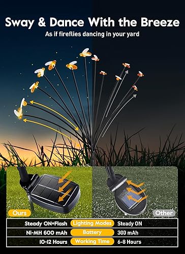 Miniatura 2 de Paquete de 4 48 luces LED solares de luciérnaga, luces solares de jardín de abejas con 2 modos de iluminación, panel solar mejorado, luces de