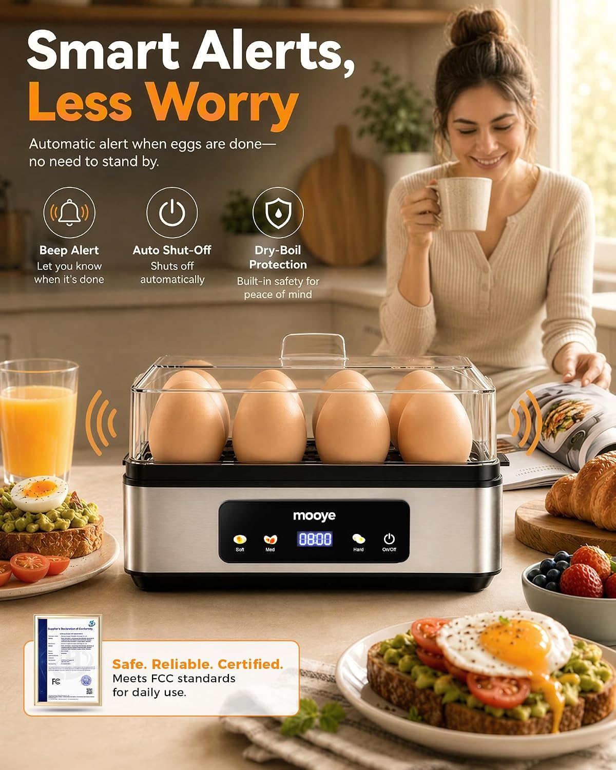 Rapid Egg Cooker for Hard Boiled Eggs, Electric Egg Steamer 3 IN 1 Soft Medium Hard Boiled, Egg Maker with Auto Shut-Off, Egg Boiler for Kitchen Breakfast & Fitness, BPA-Free, Holds 8 Eggs thumbnail