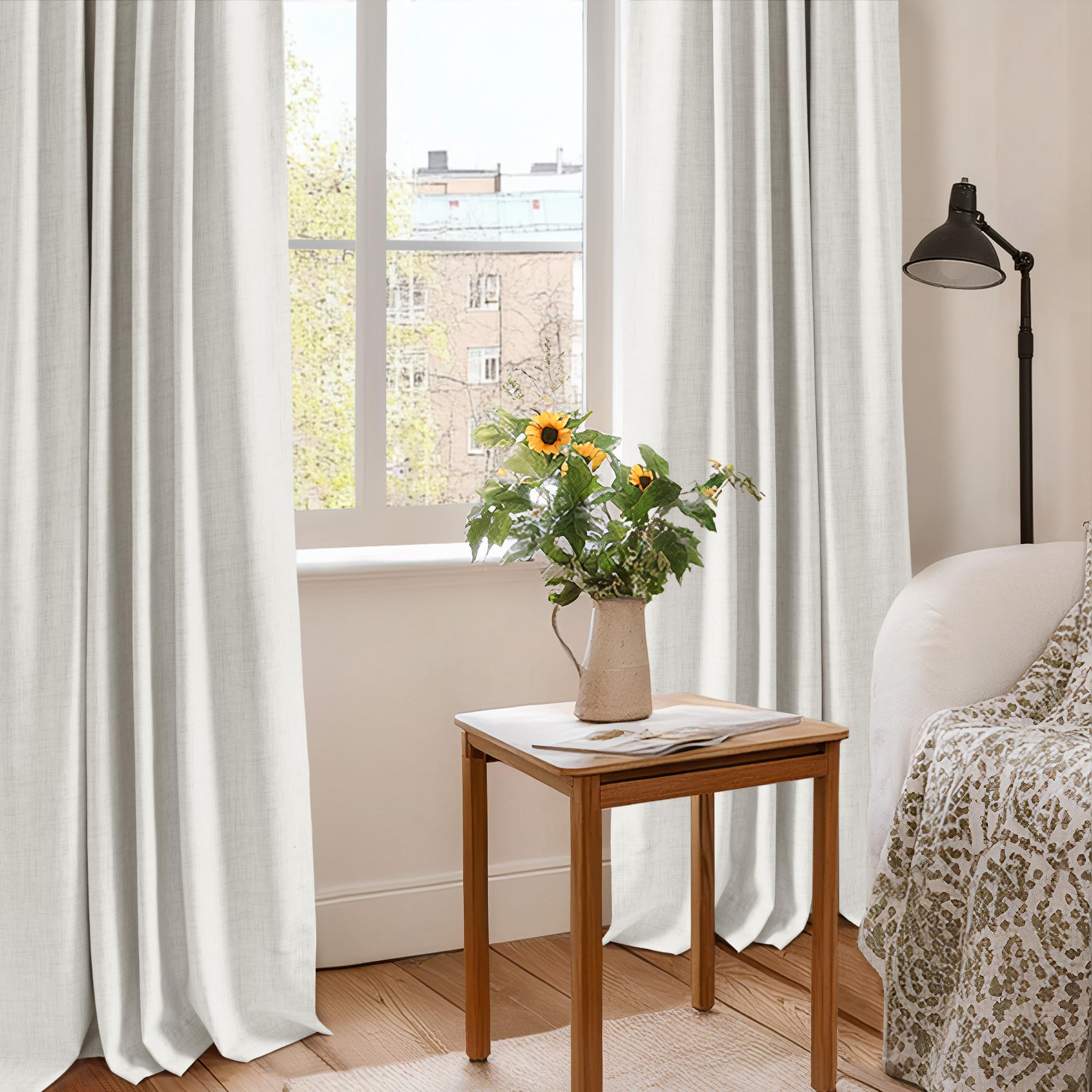 Cortinas 100% Opacas con Trabillas Ocultas, Efecto Lino, Juego de 2 Cortinas Opacas con Pasabarras para Dormitorio o Salón – Alto 245 x Ancho 140 cm, Beige