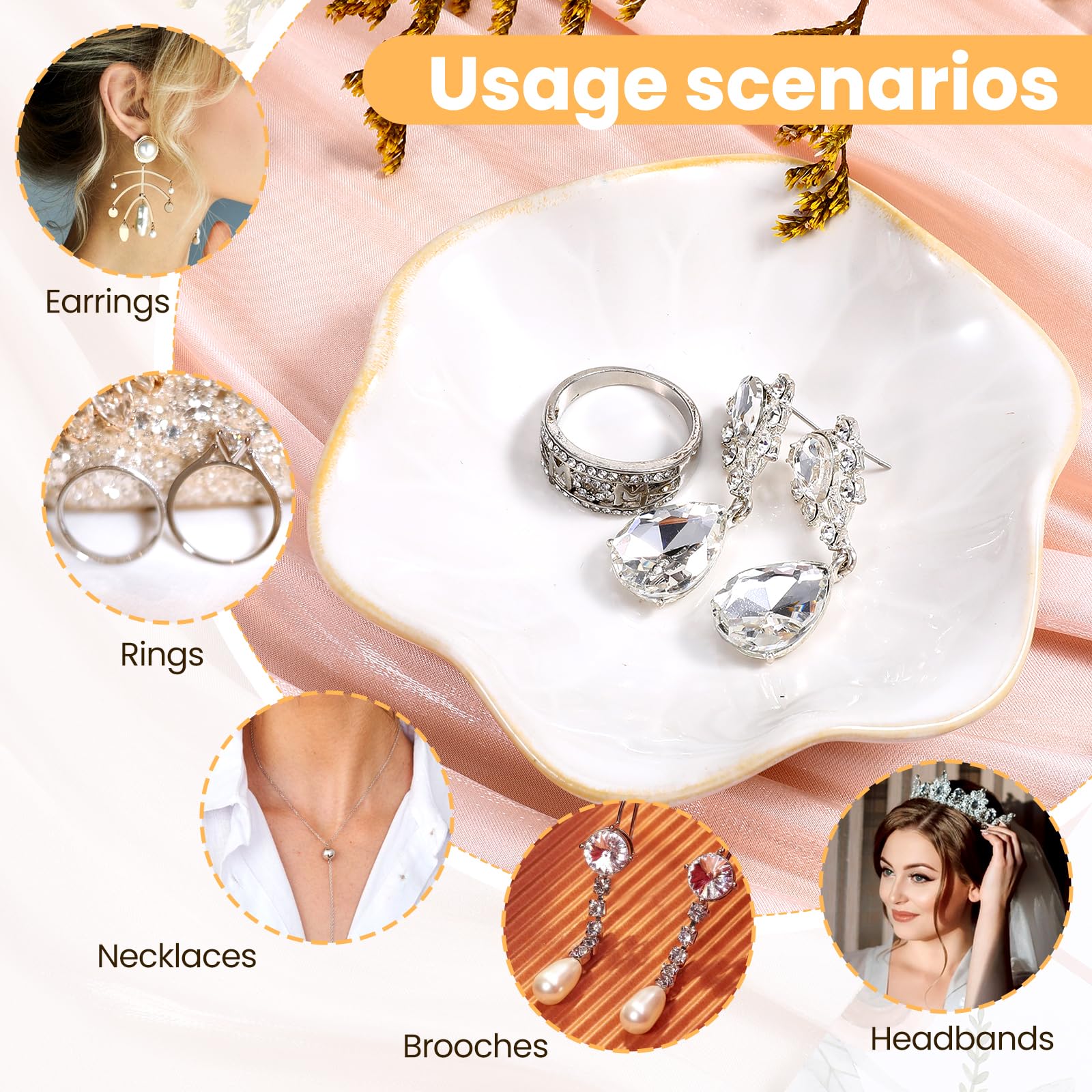 8 bandejas pequeñas de cerámica para joyas, bandeja decorativa para anillos, exquisitos platos pequeños de cerámica para aretes, anillos, llaves, bodas, cumpleaños, joyas, regalos (blanco, 4.3
