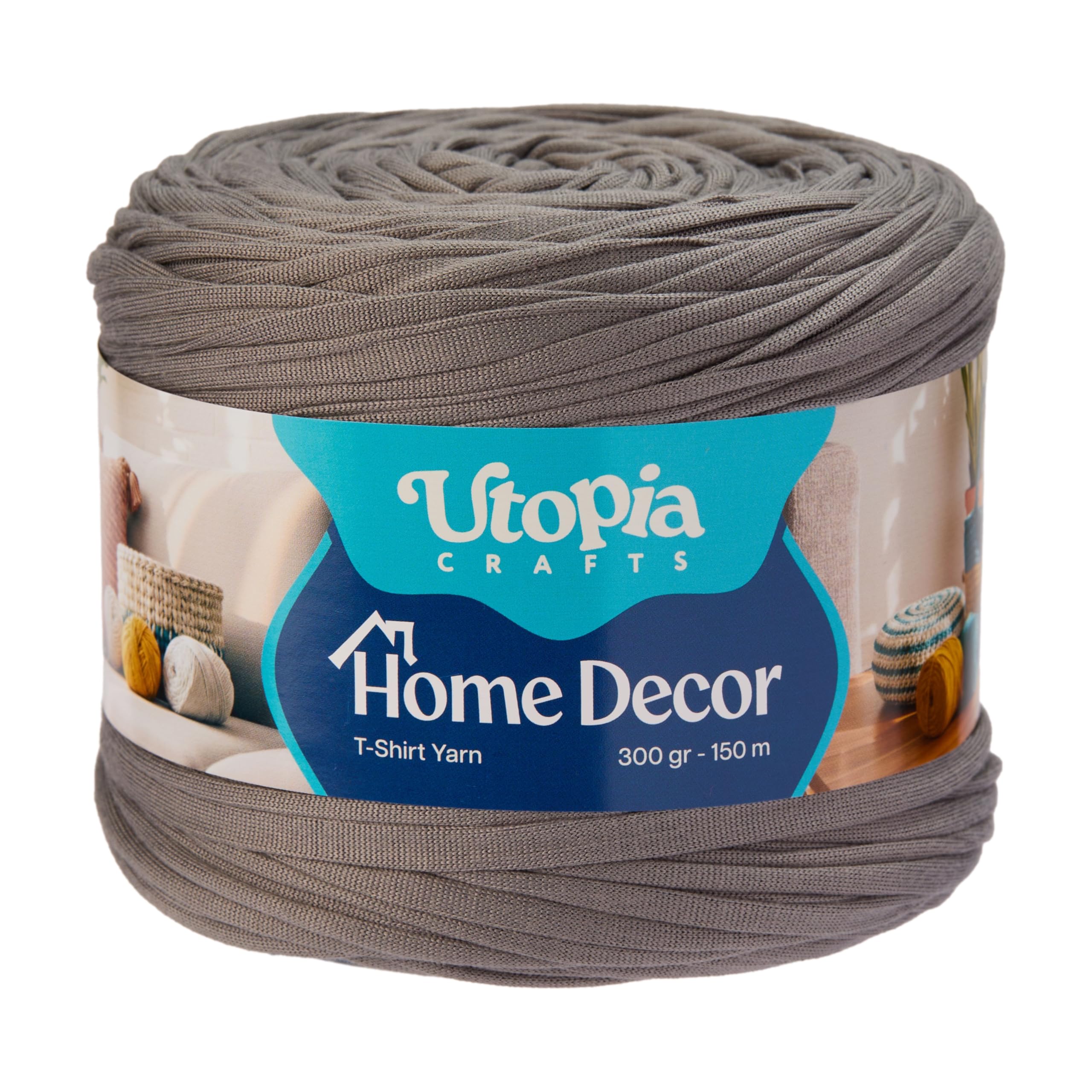 Utopia Crafts T-Shirt Yarn for Crocheting Bags & Baskets - Chunky Yarn for Crochet, Tshirt Tube Ribbon, 300g 150m, 5-7mm Jersey Cord (Charcoal Grey)