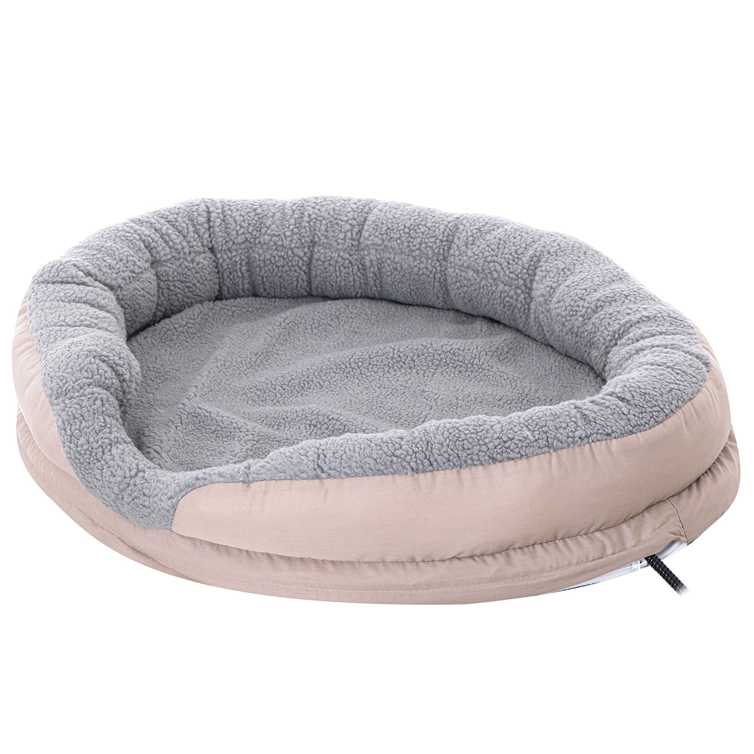 ADLER Camry CR7431 Letto per cani e gatti elettrico riscaldante rotondo 76 x 58 cm, riscaldamento per animali domestici, lana sintetica morbida, 18 W, bianco/marrone