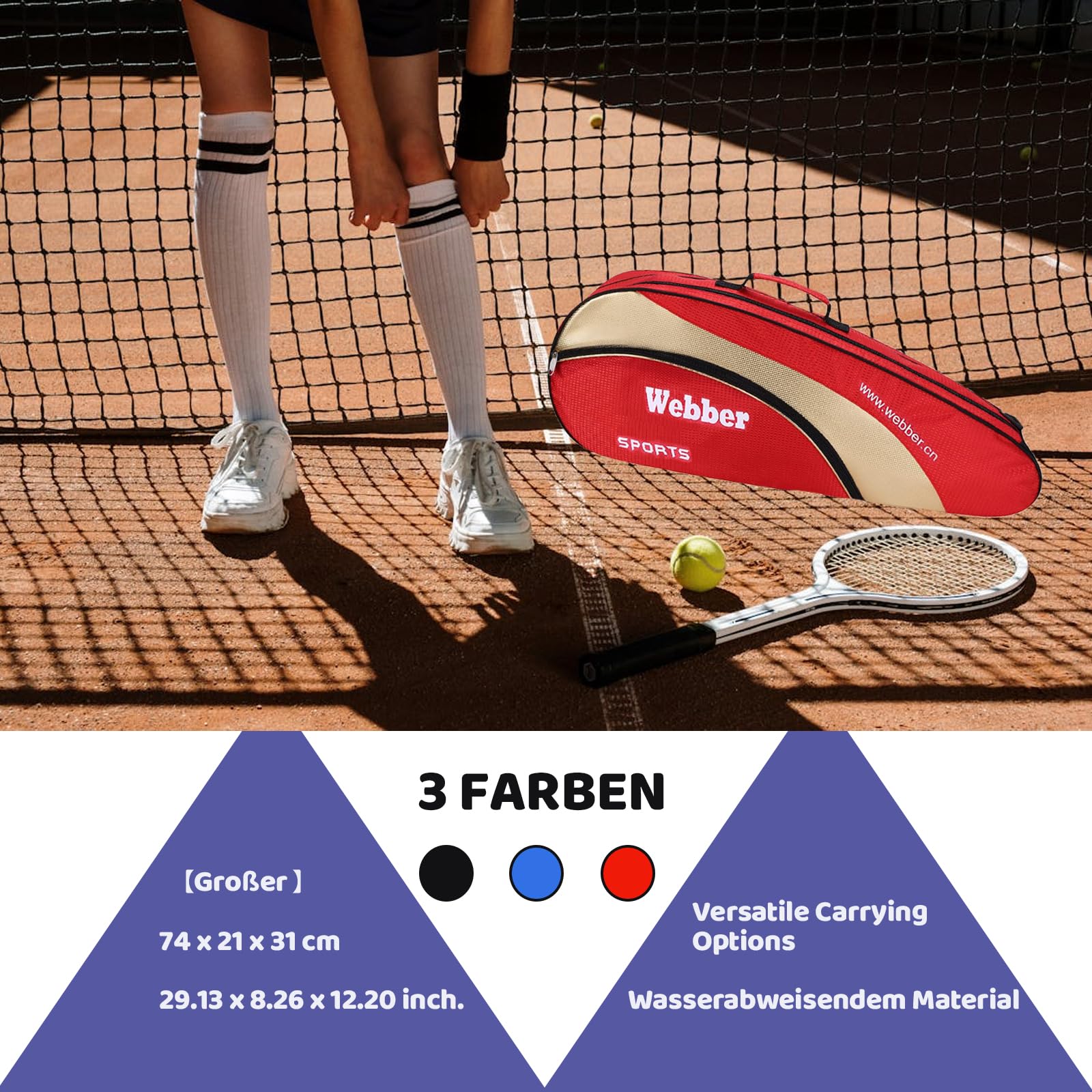 XGOPTS Tennistasche Premium Schlägertasche Tennis Squash Schläger Tasche Große Kapazität Tennisrucksack Herren Damen Tennistasche Schwarz