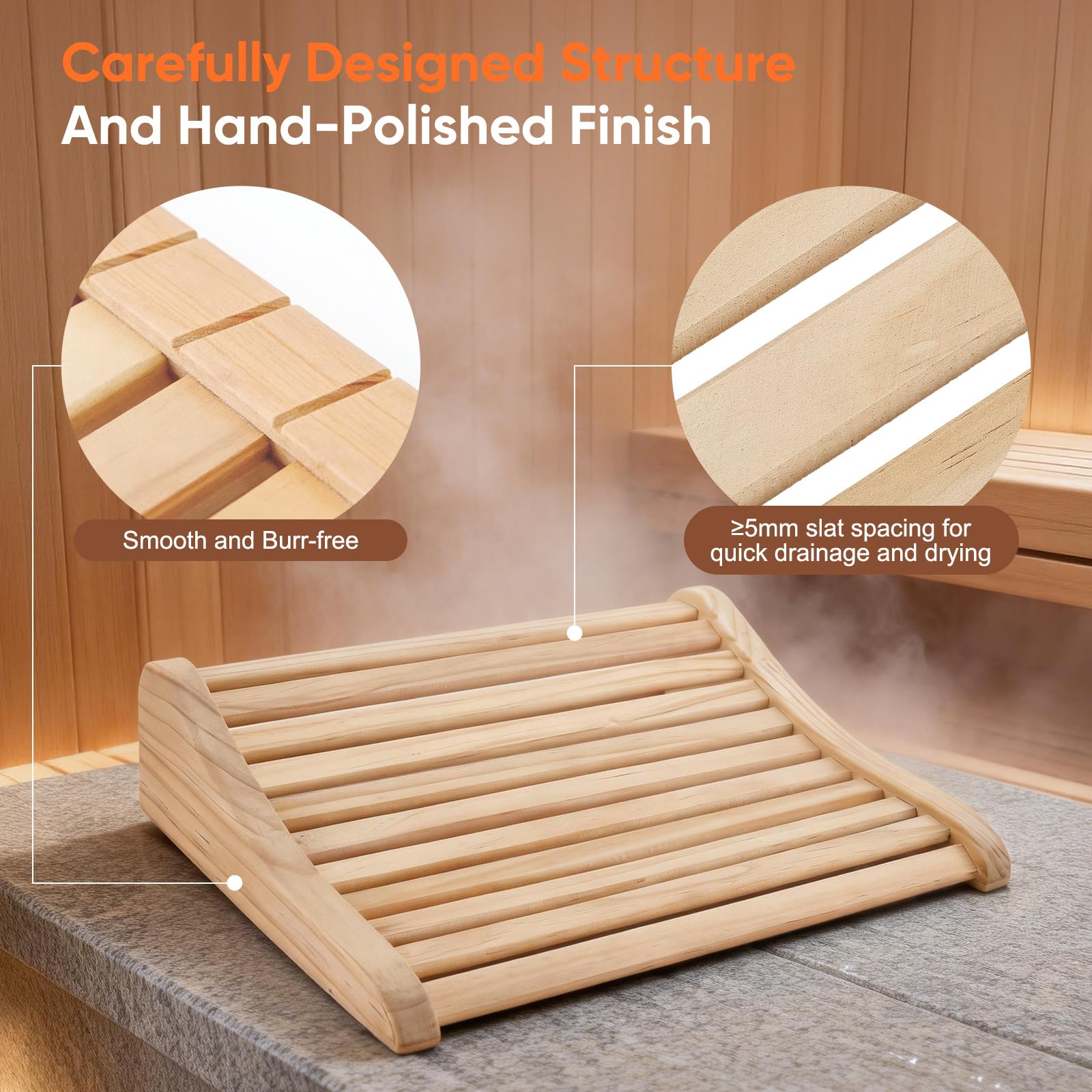 Sauna Kopfstütze aus Abachiholz 2 Stück, Ergonomische Sauna Rückenlehne & Nackenstütze mit Luftzirkulation und Rutschfester Basis, Für Sauna Infrarotkabine Dampfbad, 37 x 33 x 10 cm