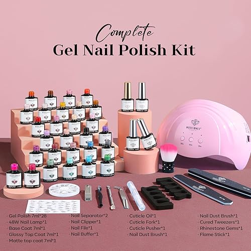 Miniatura 2 de Modelones Kit de 45 esmaltes de uñas de gel con luz UV de 28 colores para todas las estaciones, rosa, nude, rojo, marrón, juego de uñas de gel,