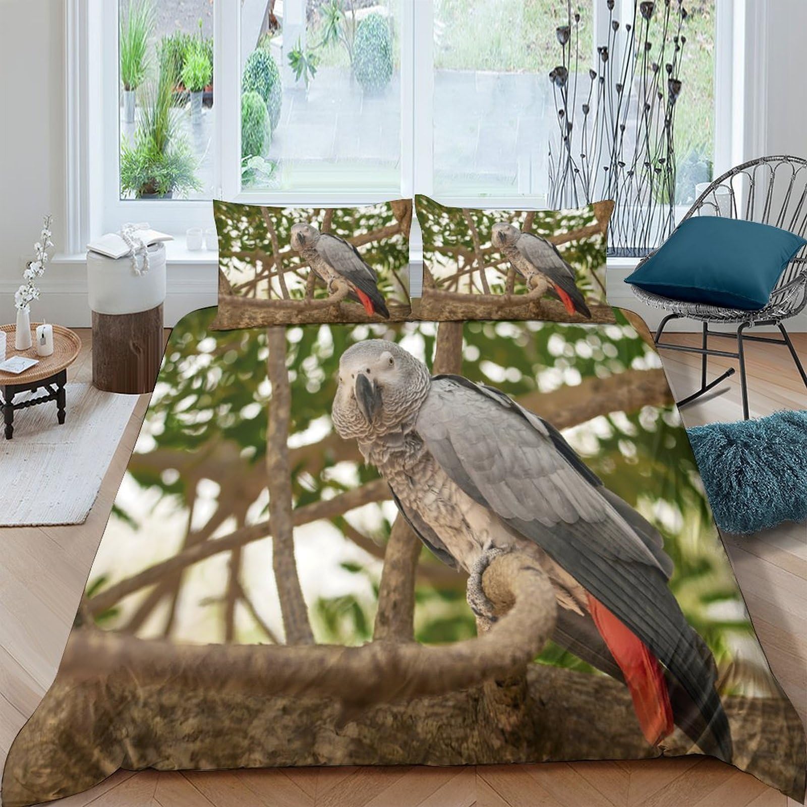 Ctjqhvkz Style-8 3D Printed African Grey Parrot Fitted Sheet Microfiber Anti-Slip Branch Bed Cover For Bedroom Guest Room Easy Care Decor Single（135X200cm）